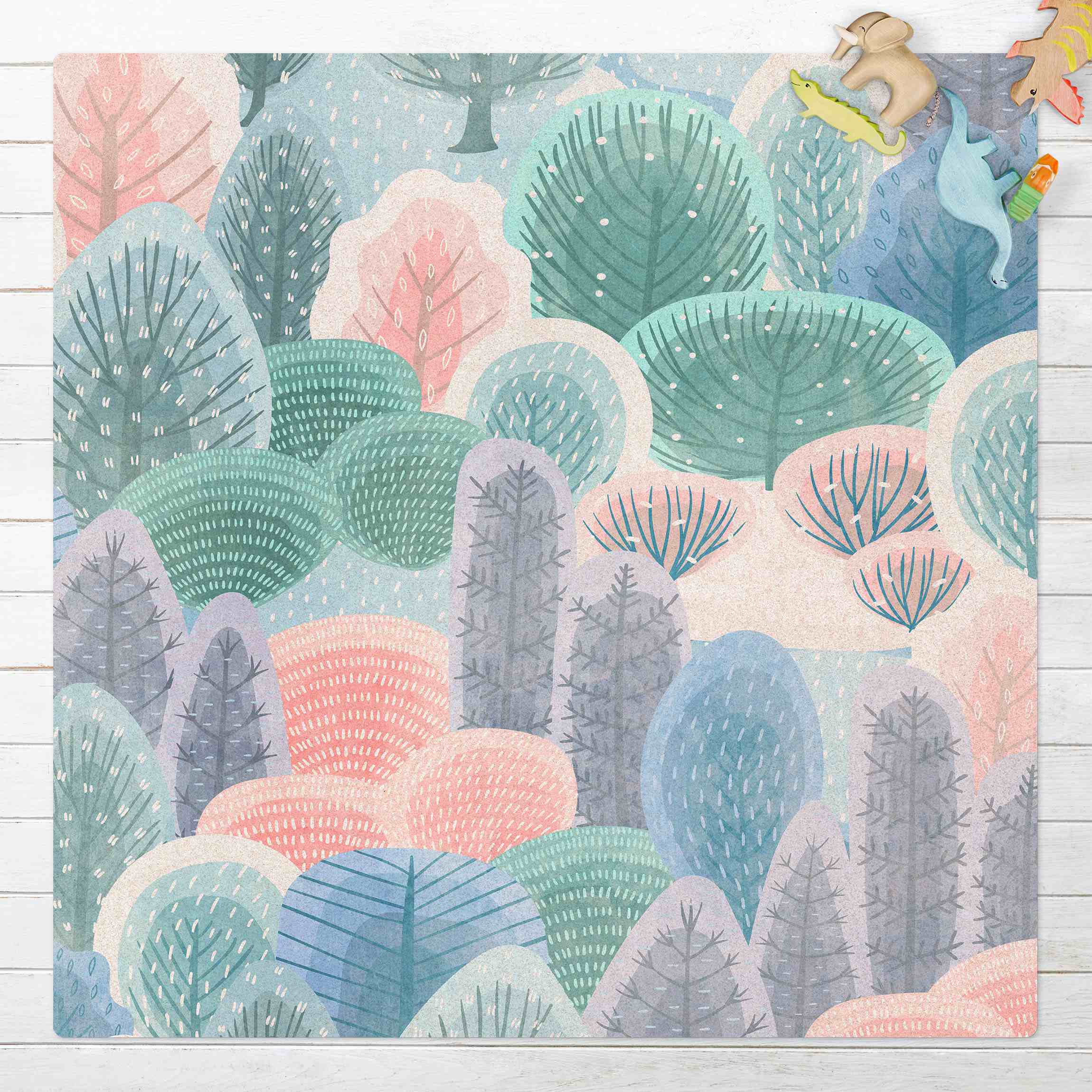Kork-Teppich Glücklicher Wald in Pastell