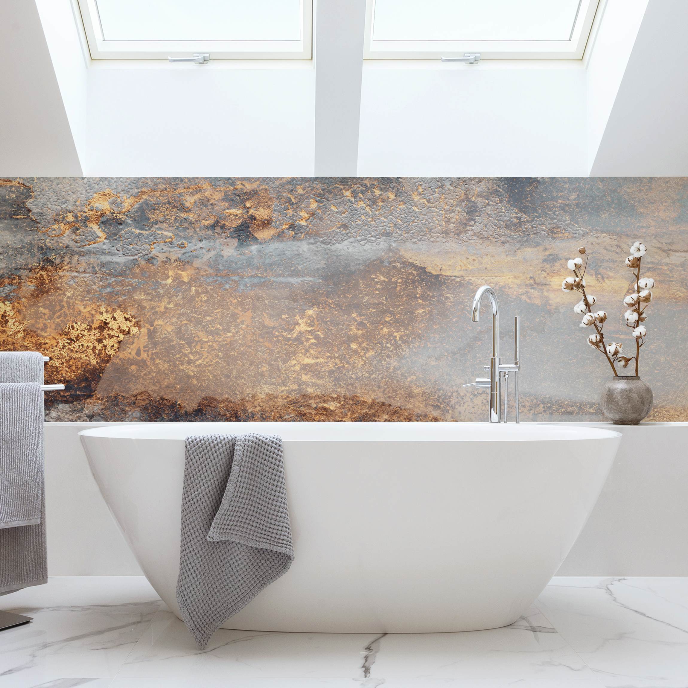 Wandverkleidung Bad Gold-Grauer Nebel