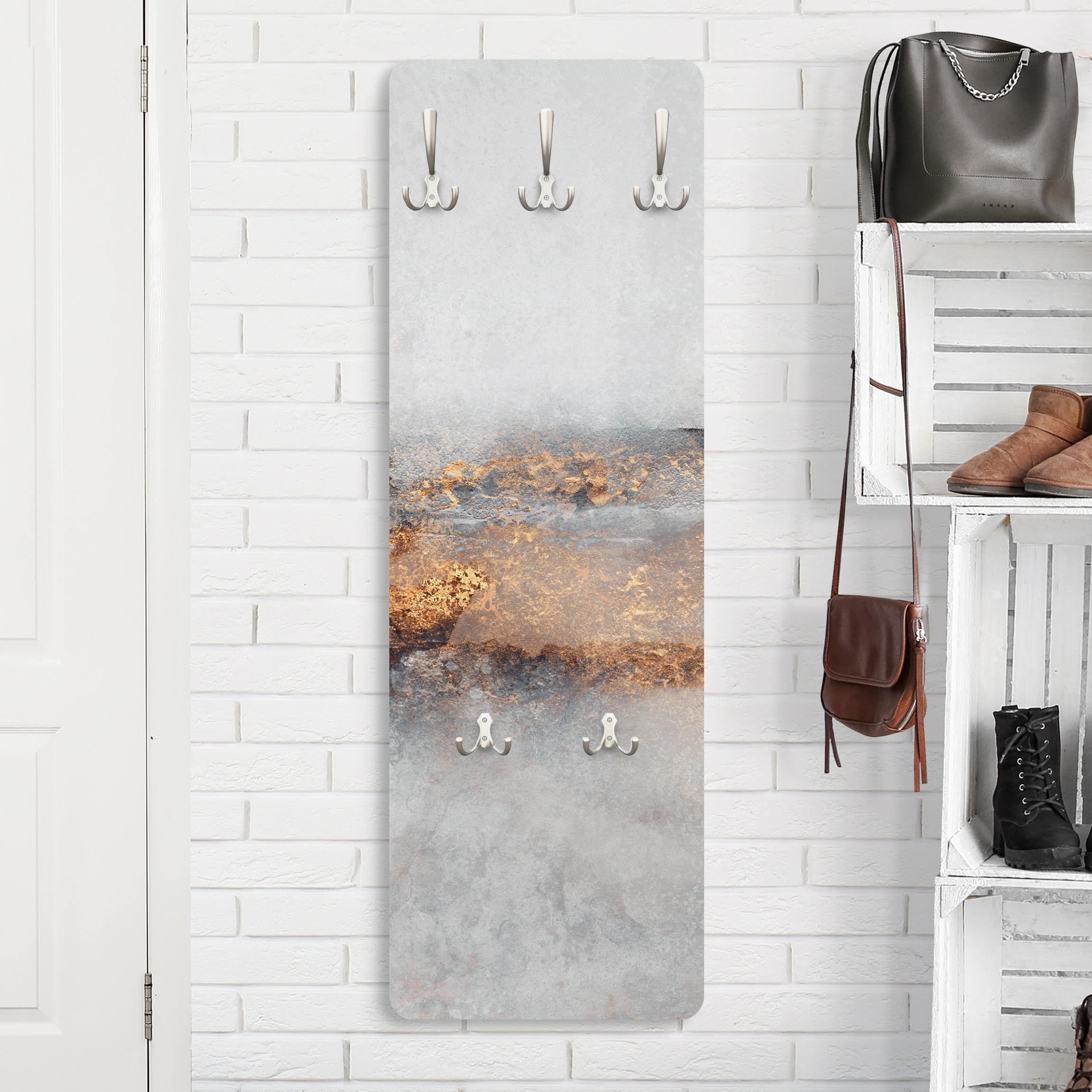 Wandgarderobe Holzpaneel Gold-Grauer Nebel