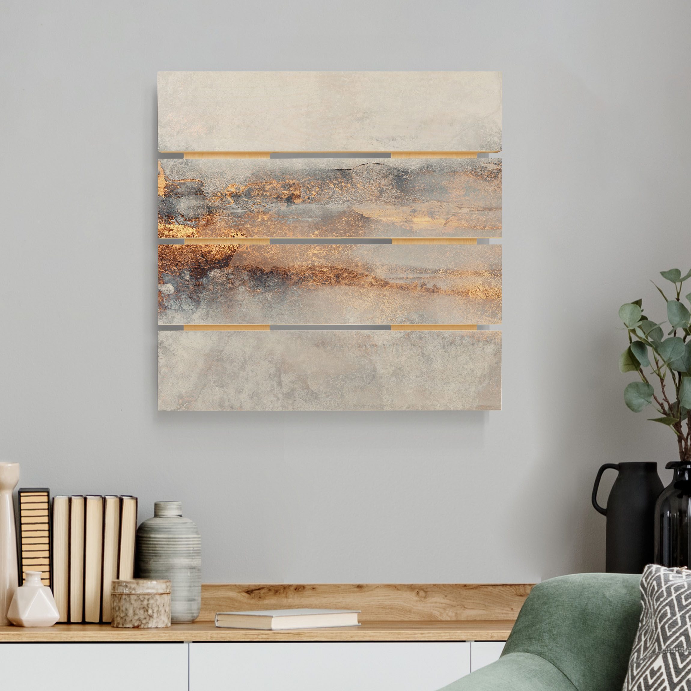 Holzbild Plankenoptik Gold-Grauer Nebel