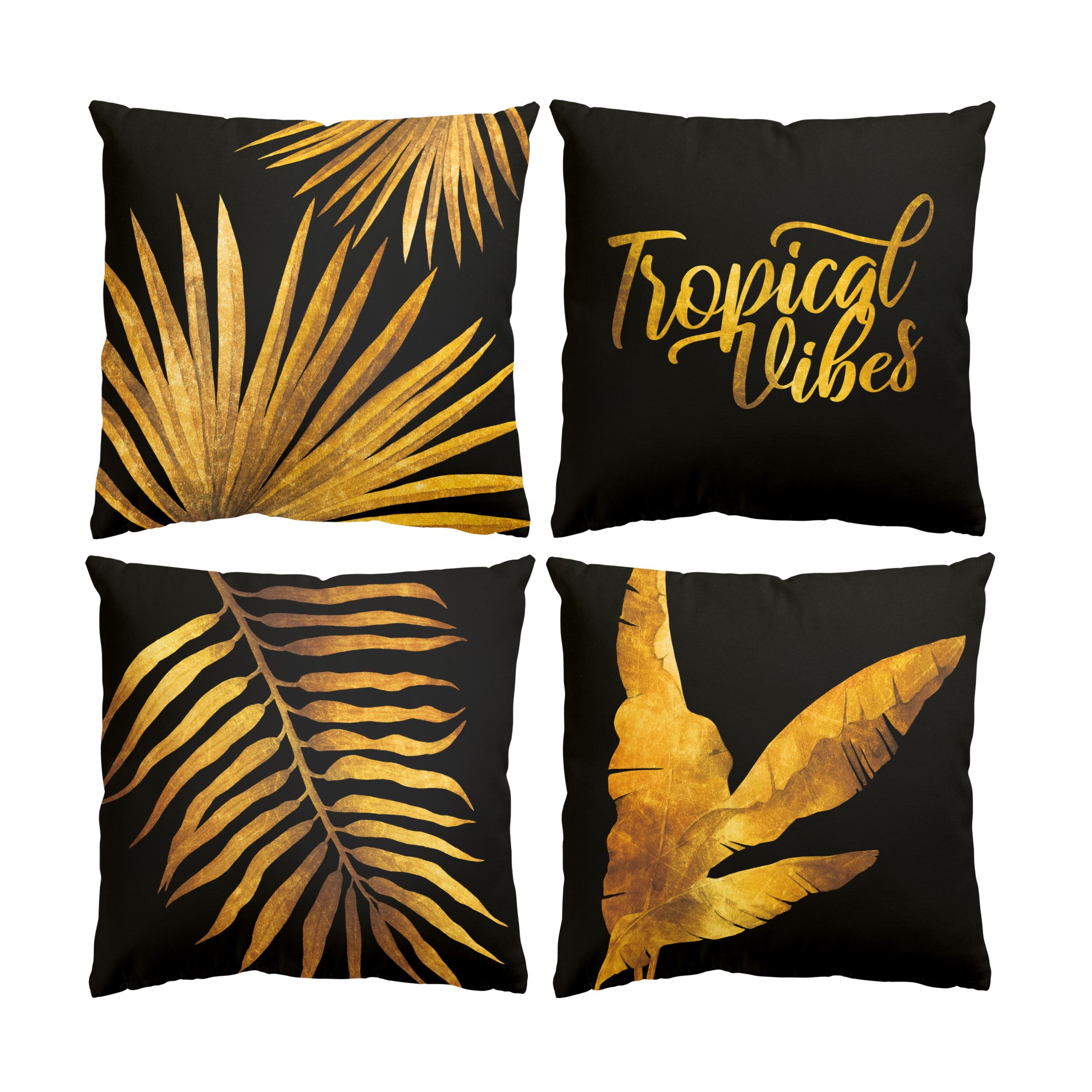Dekokissen 4er Set Gold - Tropical Vibes auf Schwarz Set II