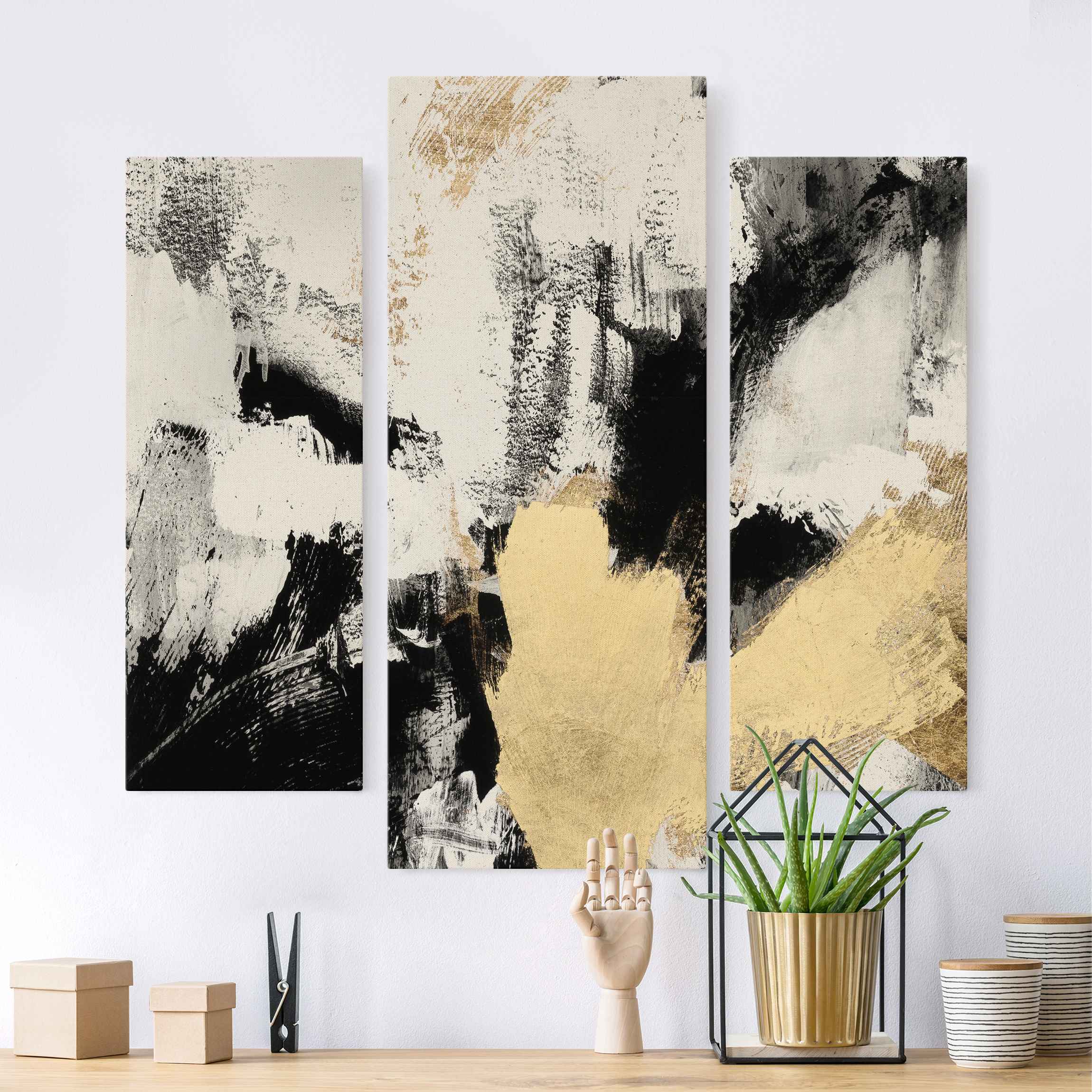 Leinwandbild 3-teilig Gold Collage