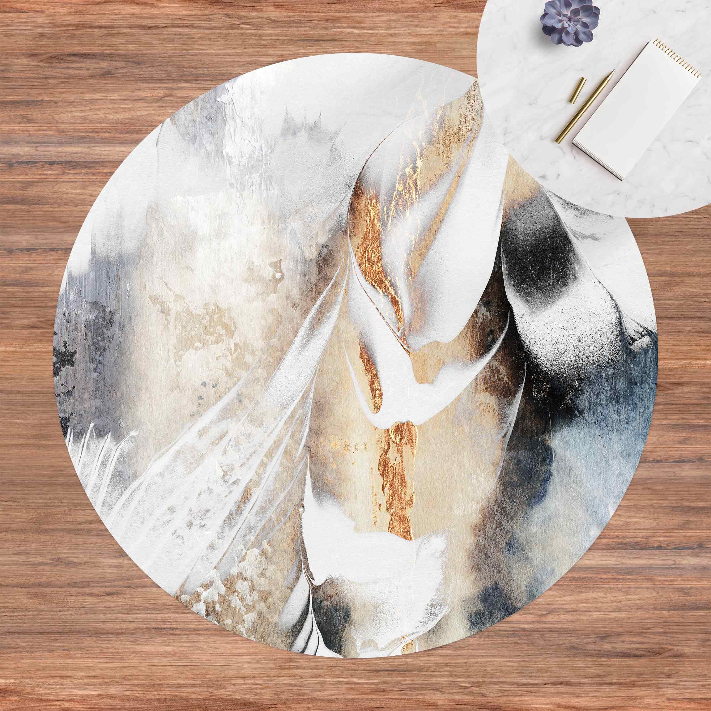 Runder Vinyl-Teppich Goldene abstrakte Wintermalerei