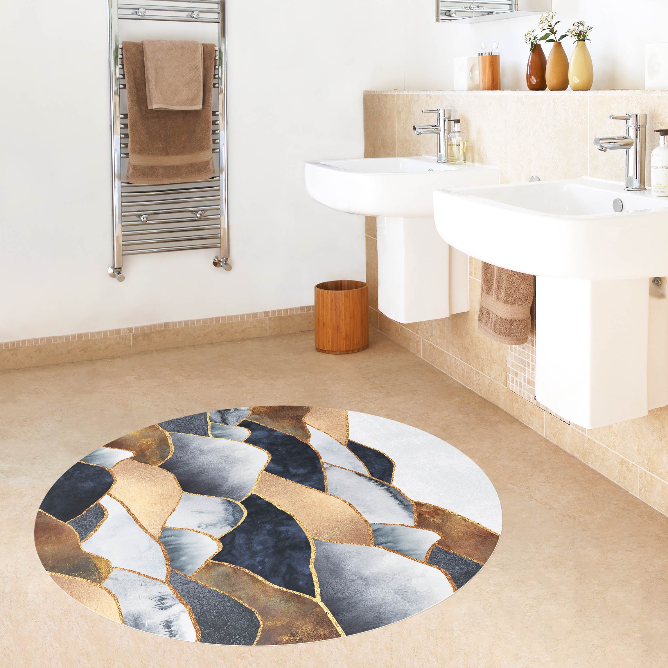 Runder Vinyl-Teppich Goldene Berge Aquarell