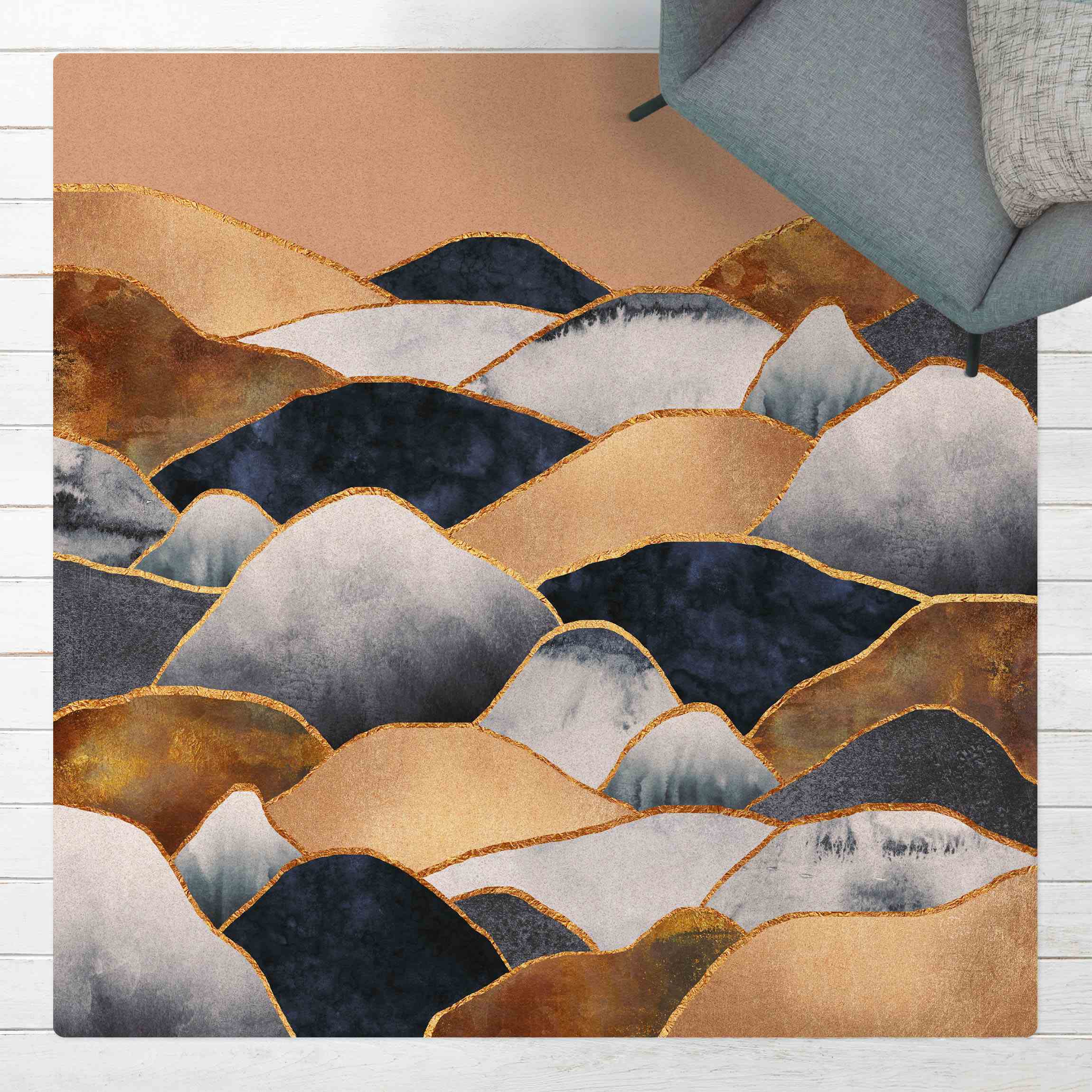 Kork-Teppich Goldene Berge Aquarell