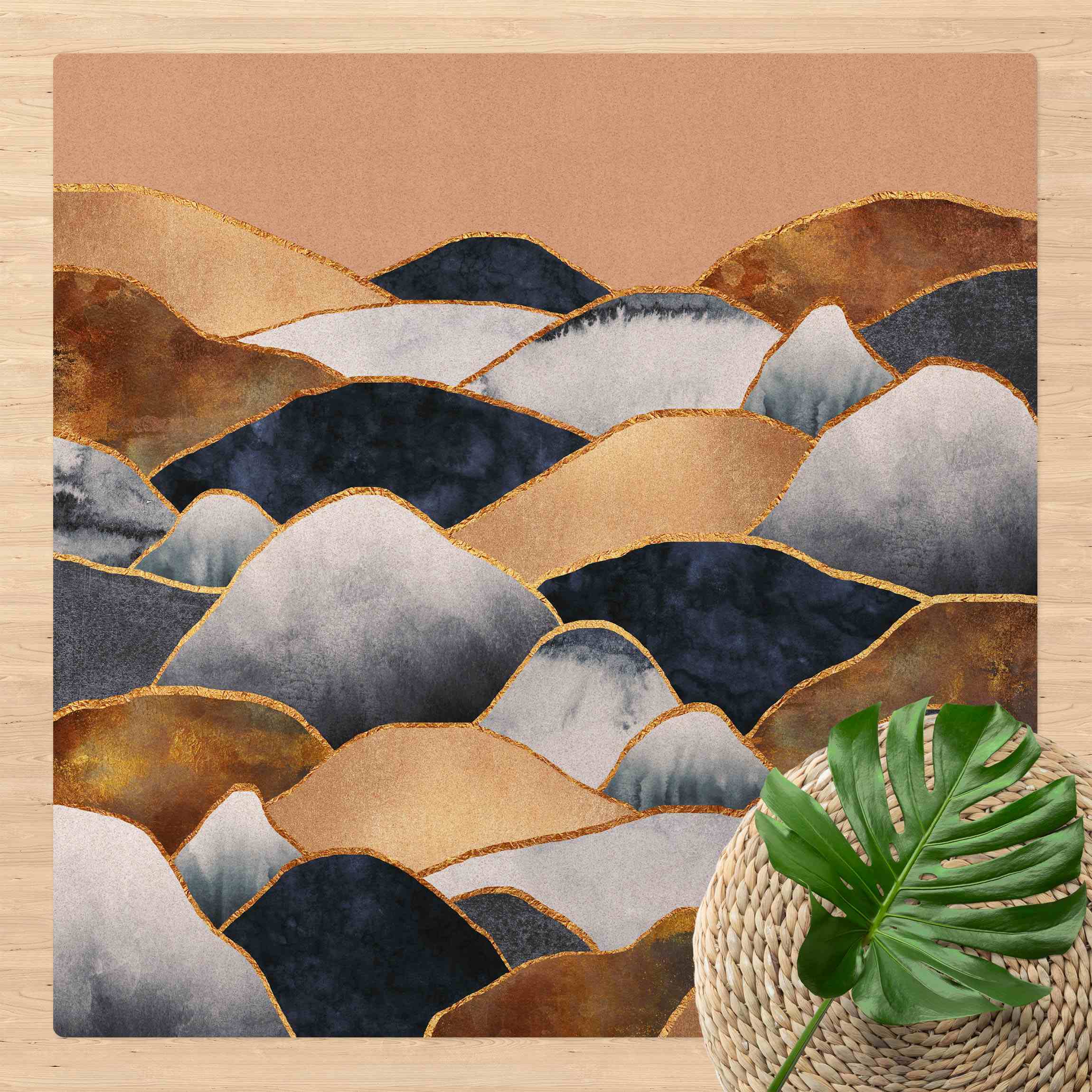 Kork-Teppich Goldene Berge Aquarell