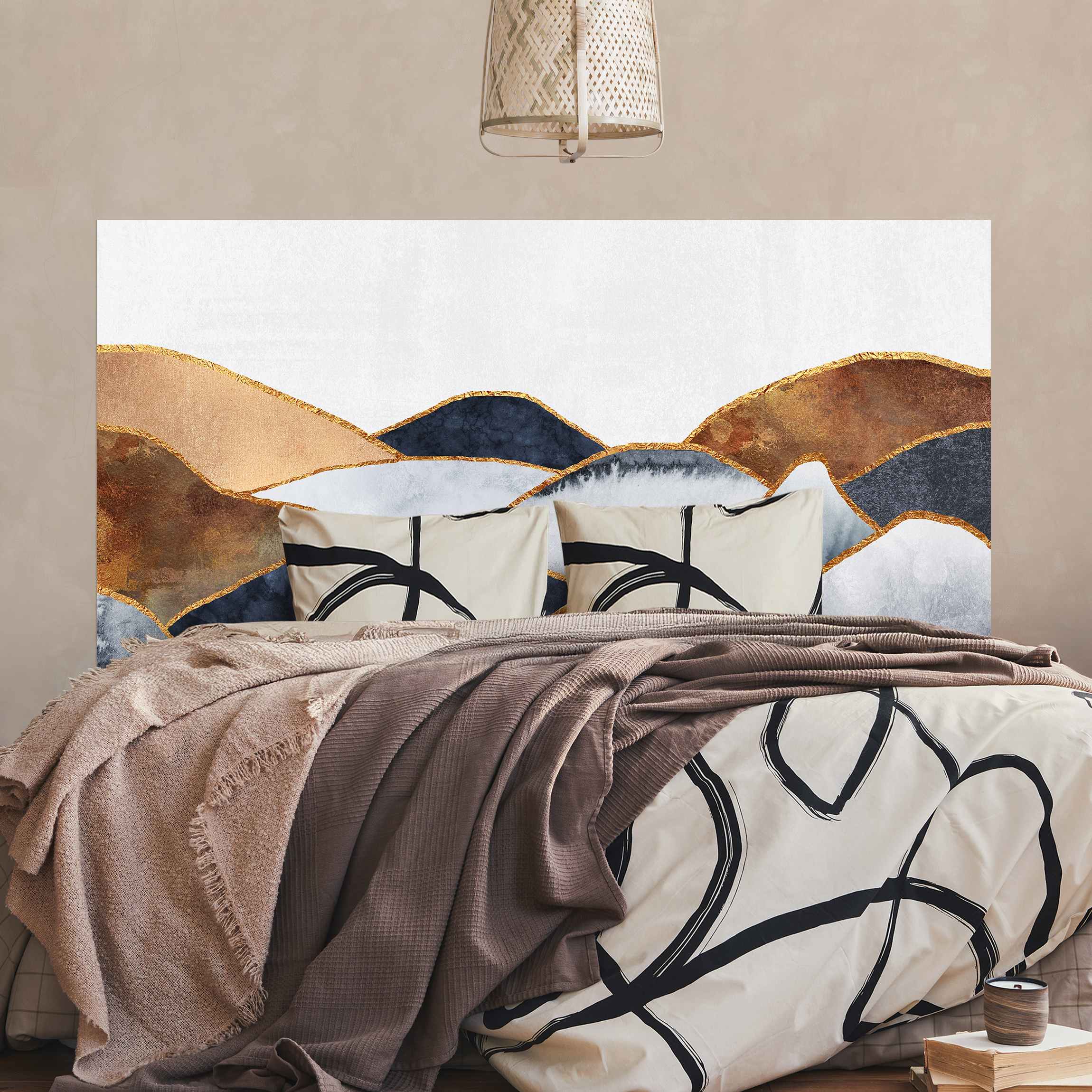 Kopfteil Bett Goldene Berge Aquarell