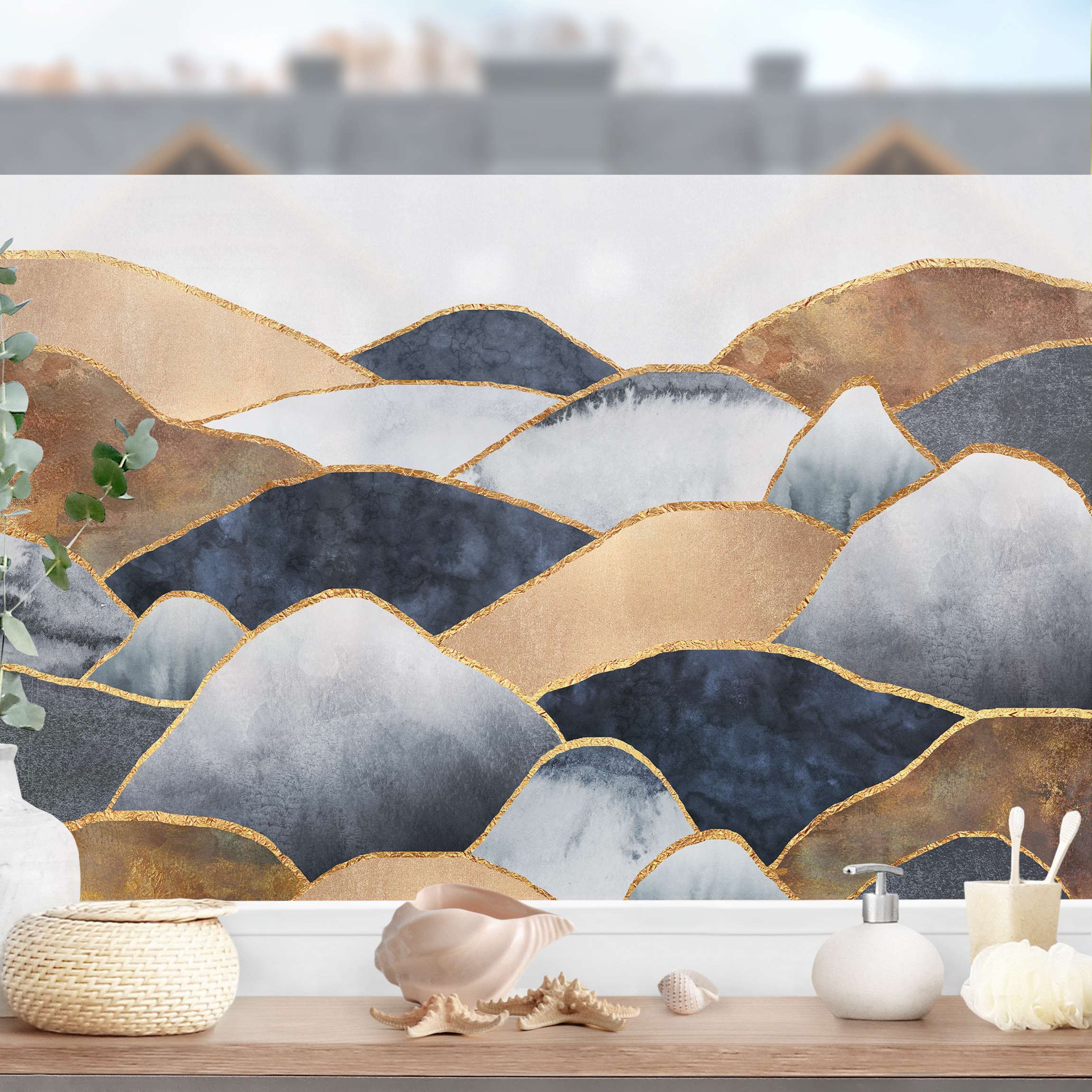Fensterfolie Goldene Berge Aquarell