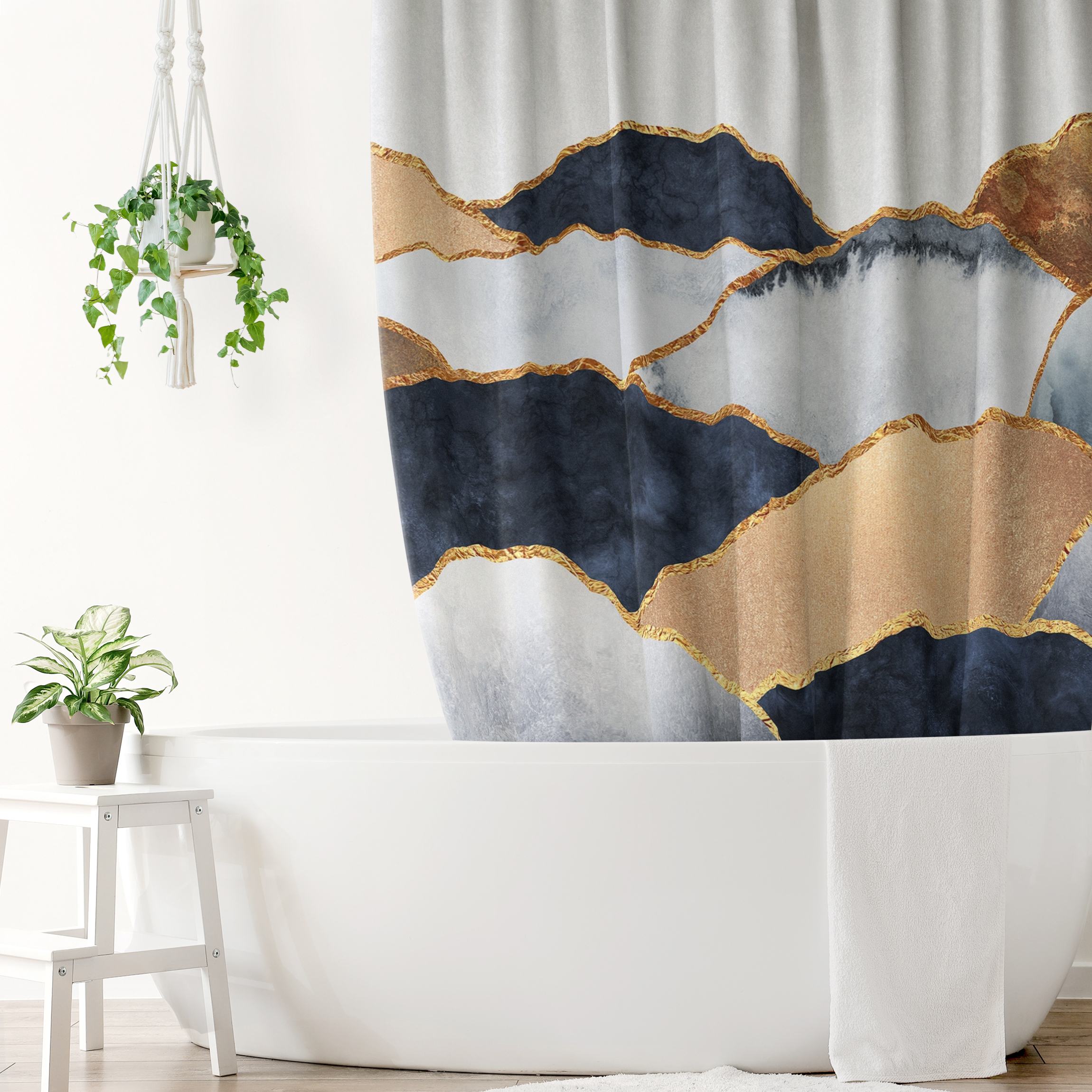 Duschvorhang Goldene Berge Aquarell