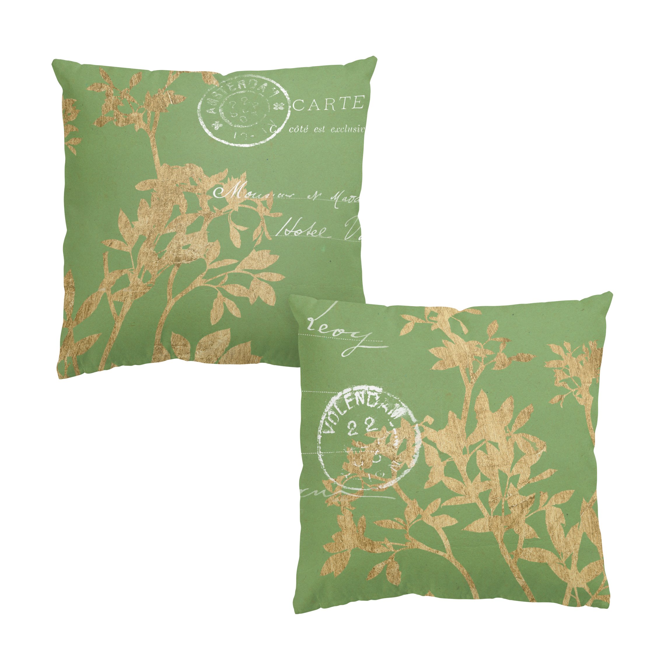 Dekokissen 2er Set Goldene Blätter auf Lind Set I