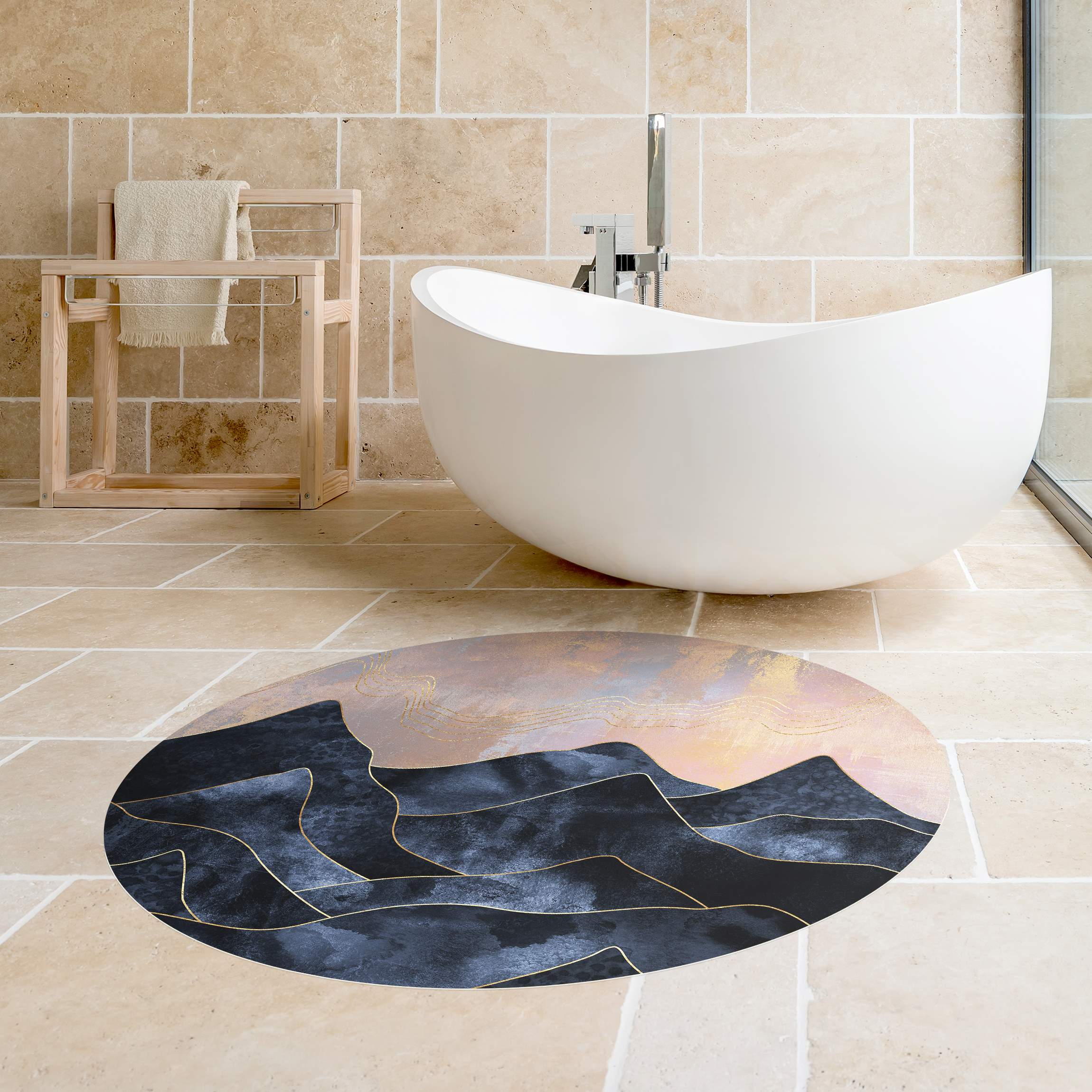 Runder Vinyl-Teppich Goldene Dämmerung über Gebirge