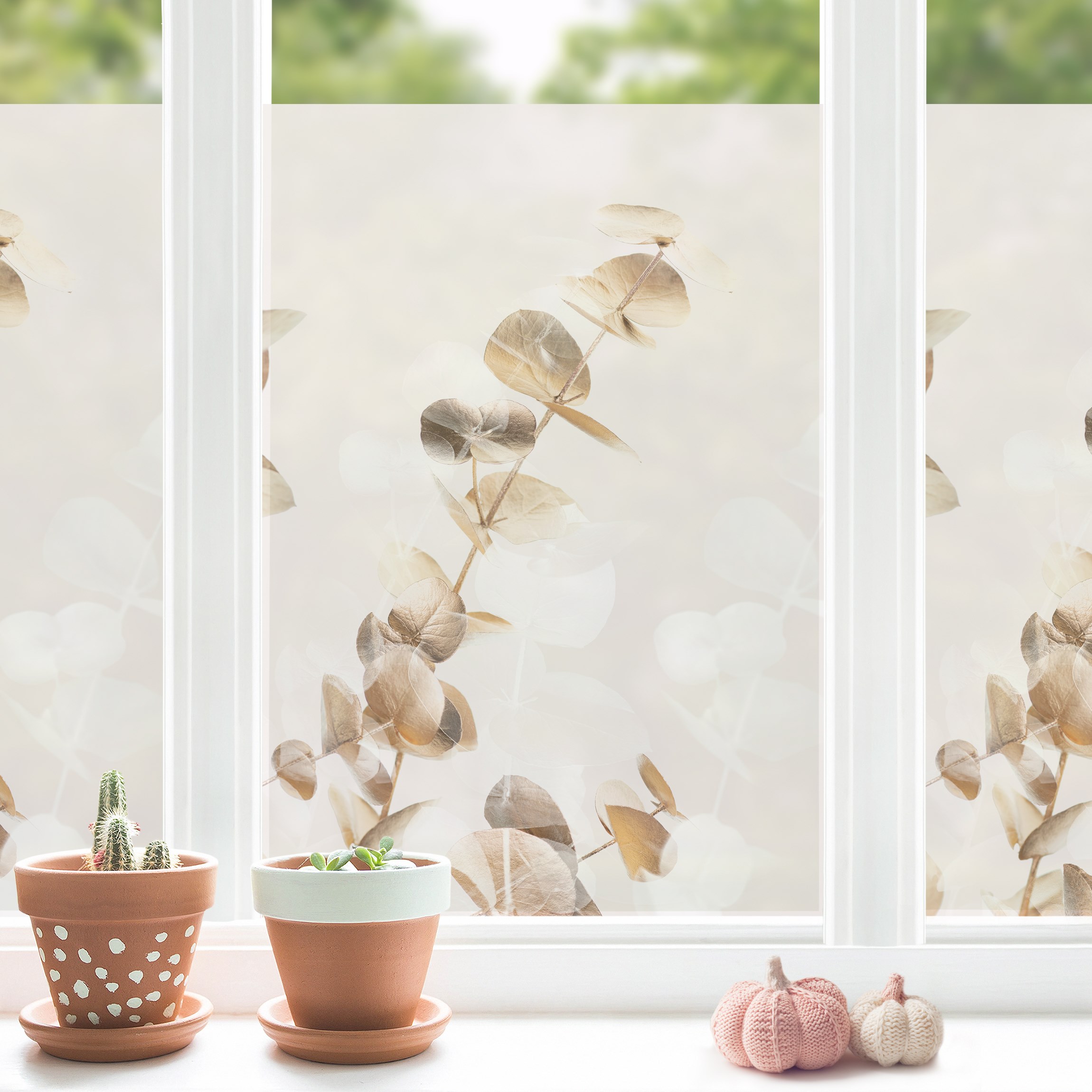 Fensterfolie Goldene Eukalyptuszweige mit Weiß I