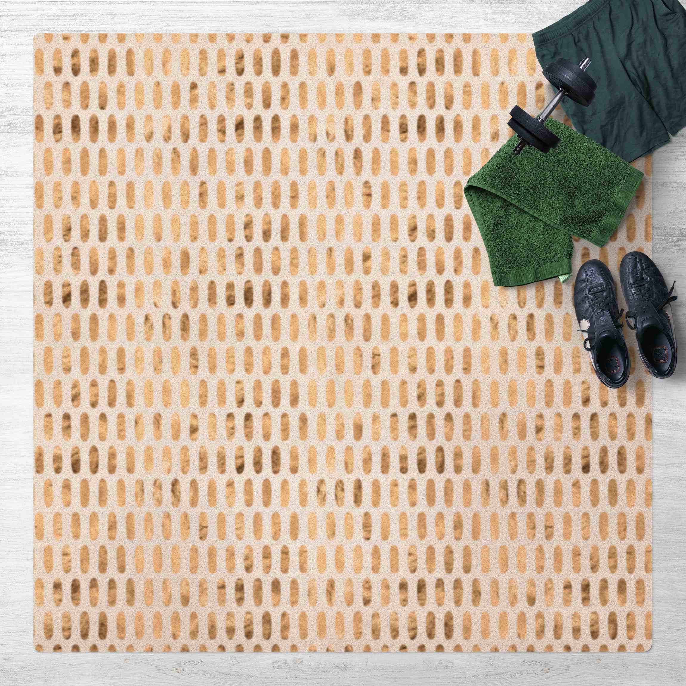 Kork-Teppich Goldene Ovale auf Hellbeige