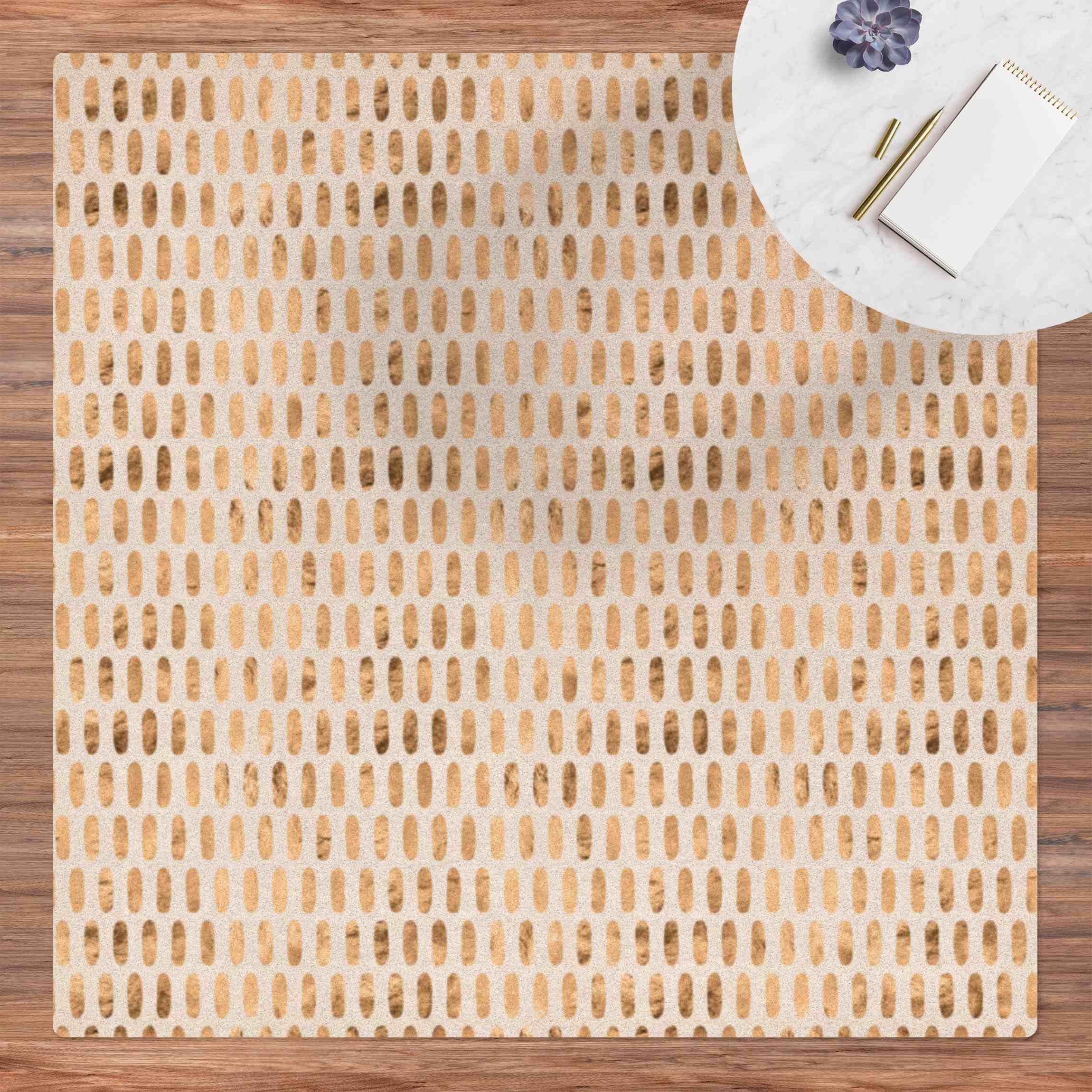 Kork-Teppich Goldene Ovale auf Hellbeige