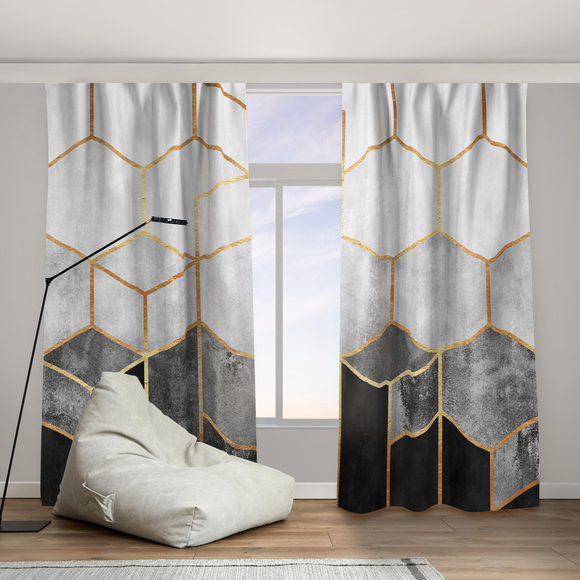 Vorhang Goldene Sechsecke Schwarz Weiß