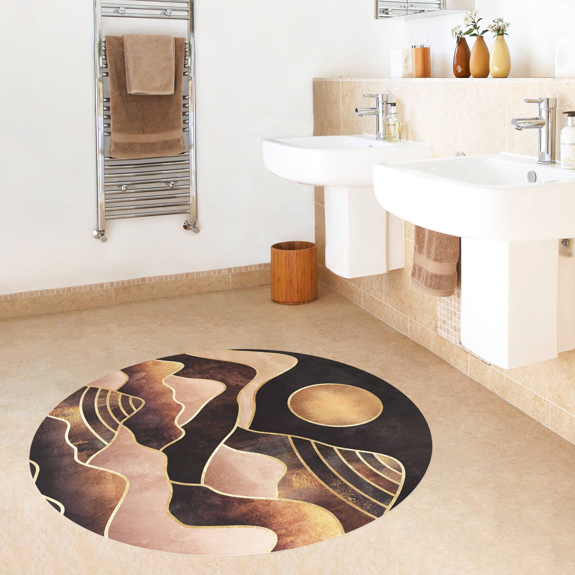 Runder Vinyl-Teppich Goldene Sonne abstrakte Berge