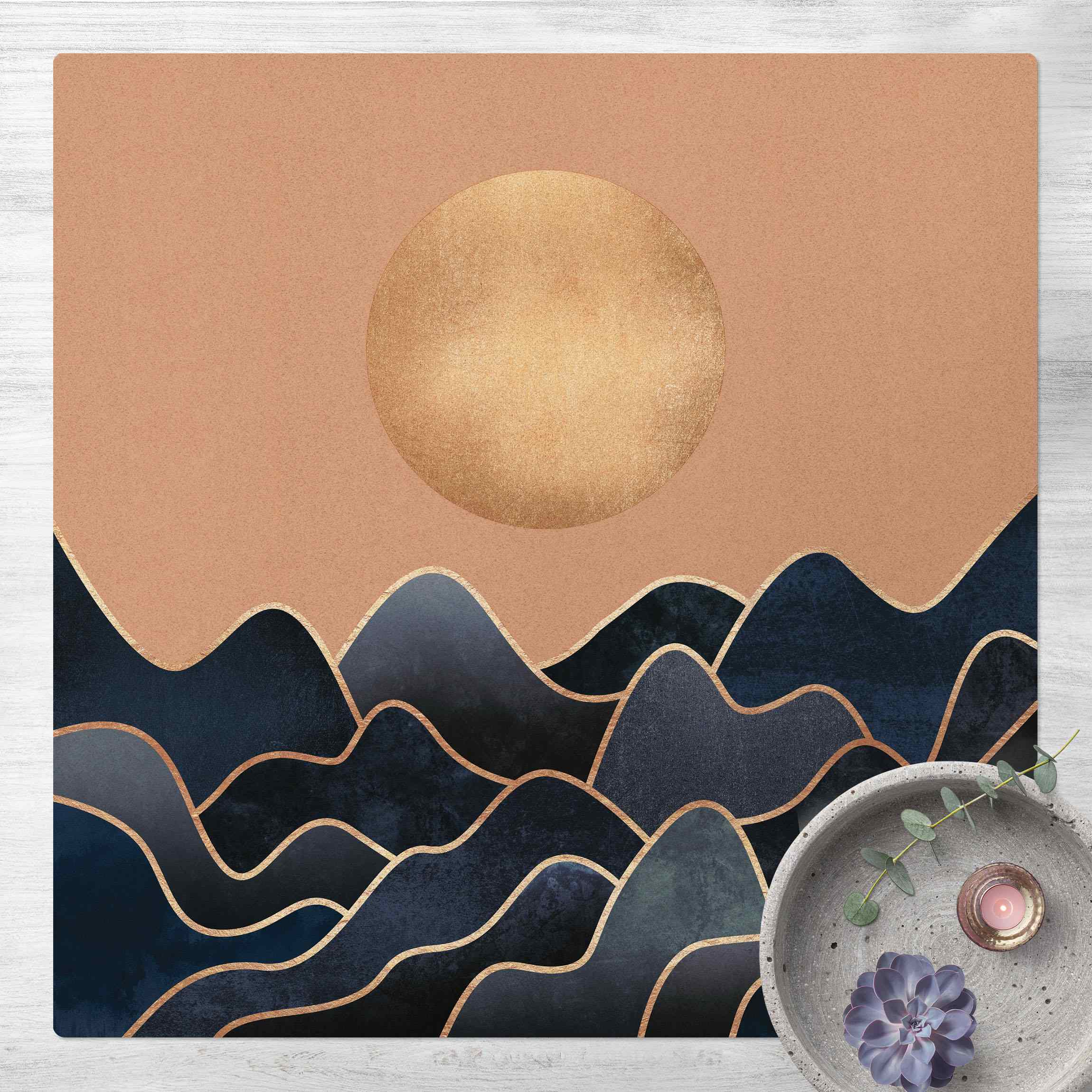 Kork-Teppich Goldene Sonne blaue Wellen
