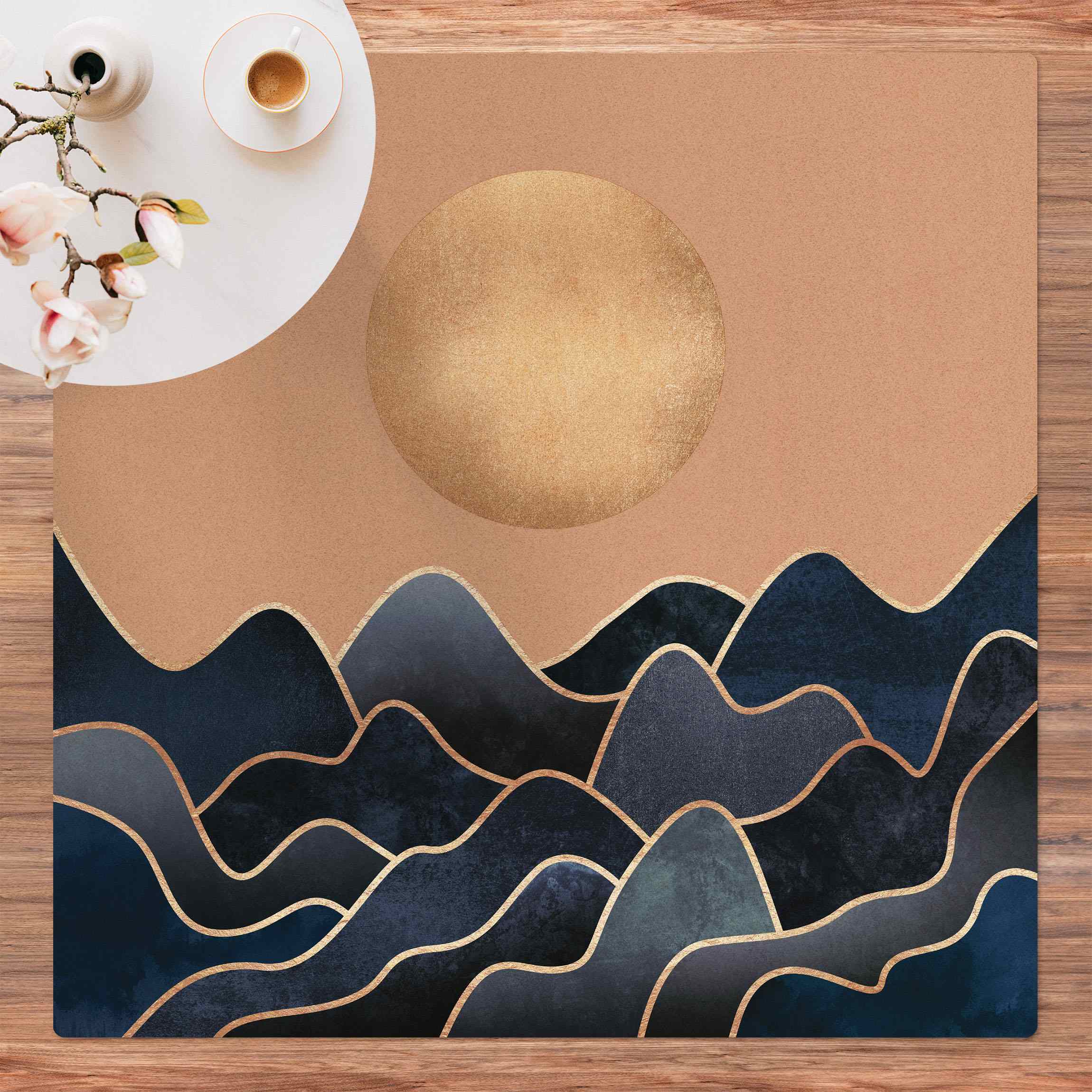 Kork-Teppich Goldene Sonne blaue Wellen