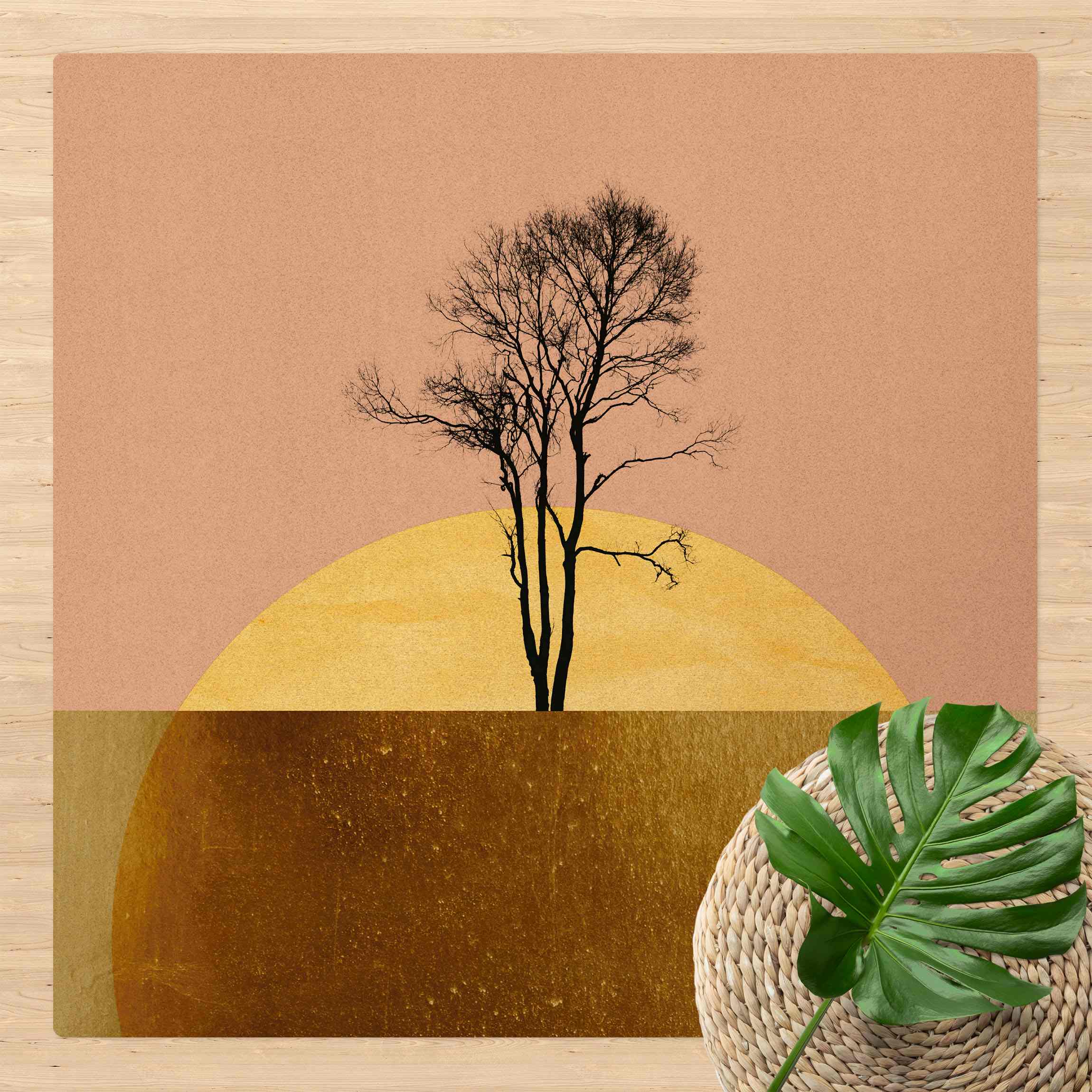 Kork-Teppich Goldene Sonne mit Baum
