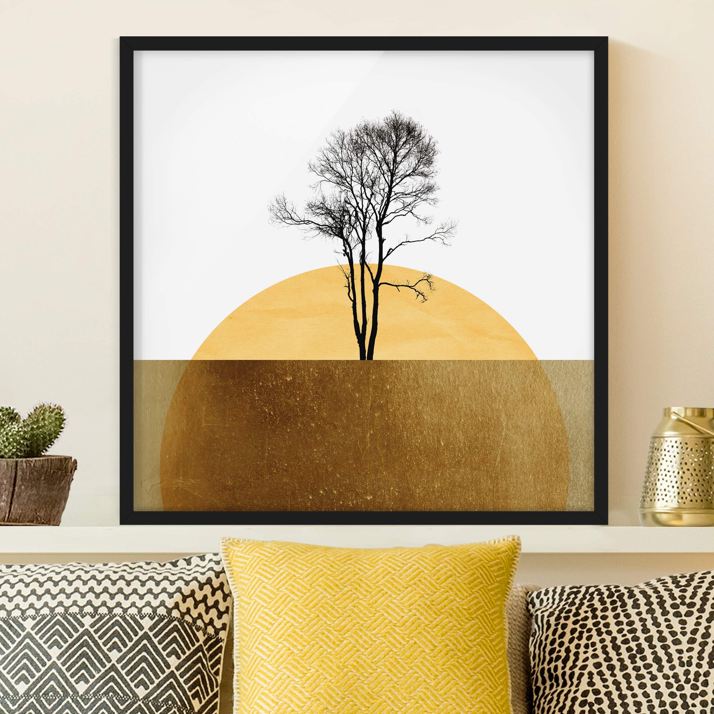 Bild mit Rahmen Goldene Sonne mit Baum