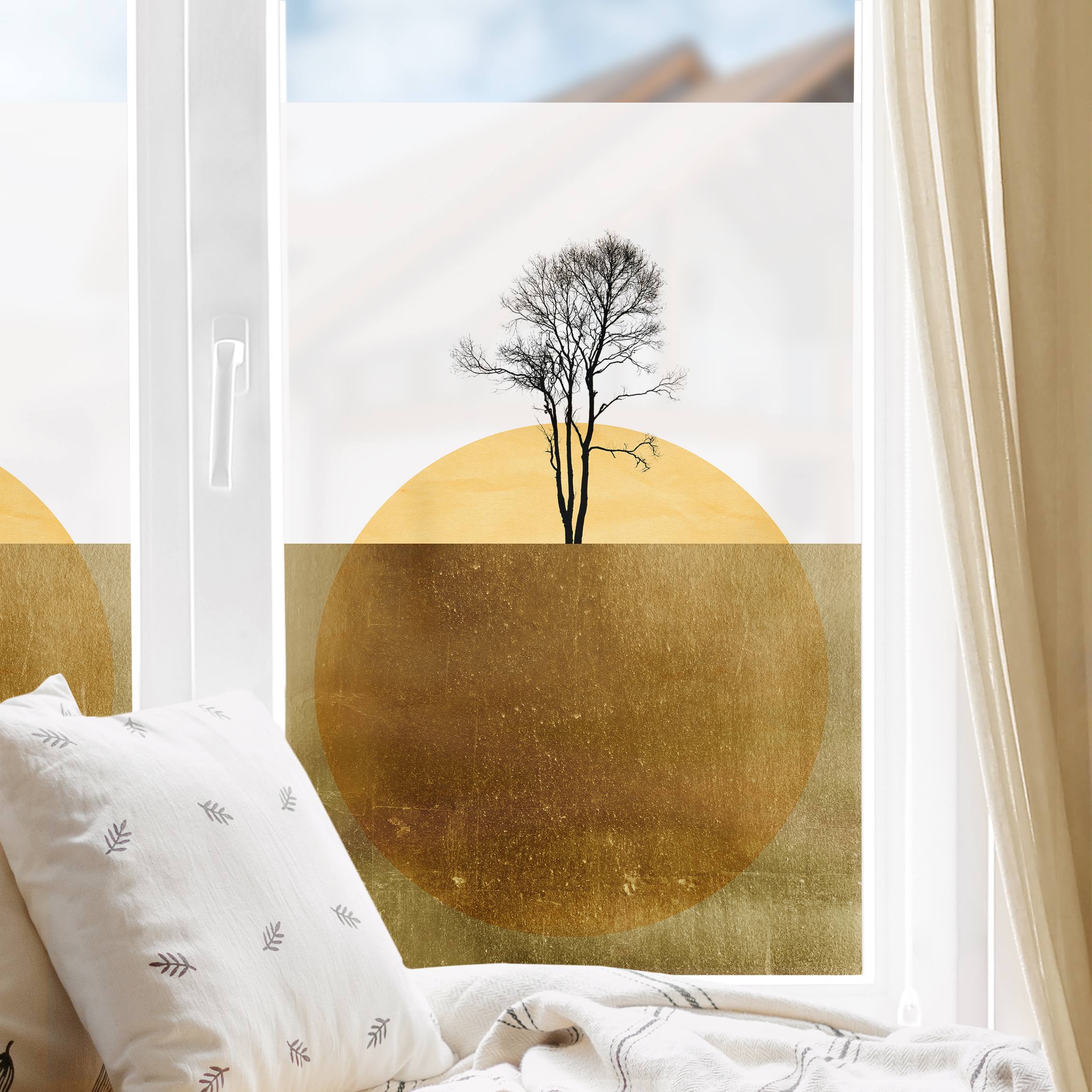 Fensterfolie Goldene Sonne mit Baum
