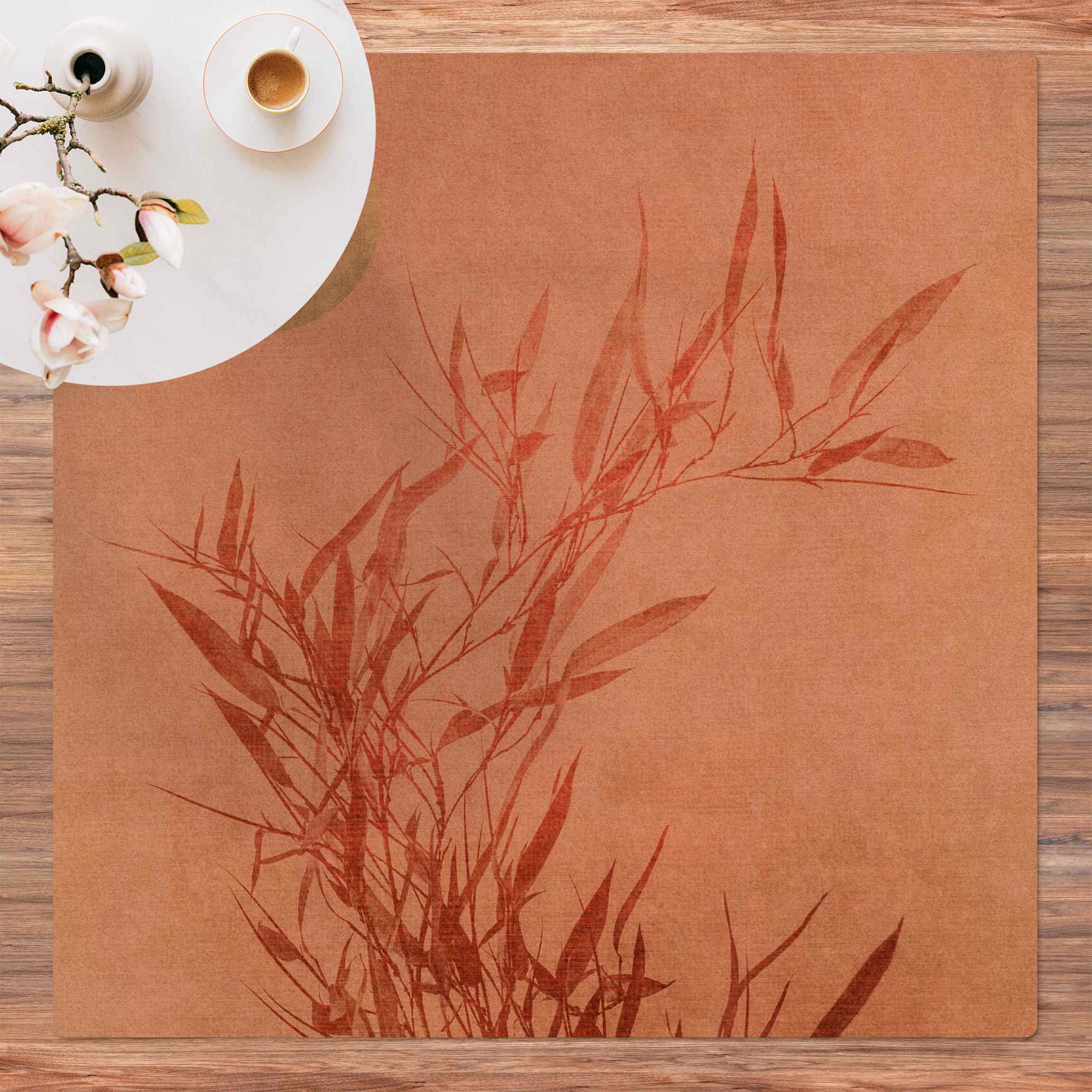 Kork-Teppich Goldene Sonne mit Rosa Bambus