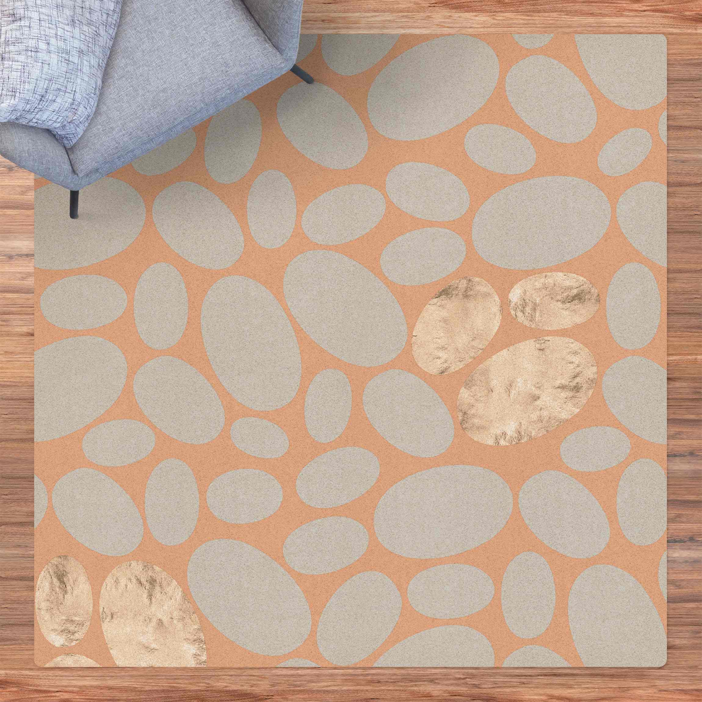 Kork-Teppich Goldene und Hellblaue Ovale