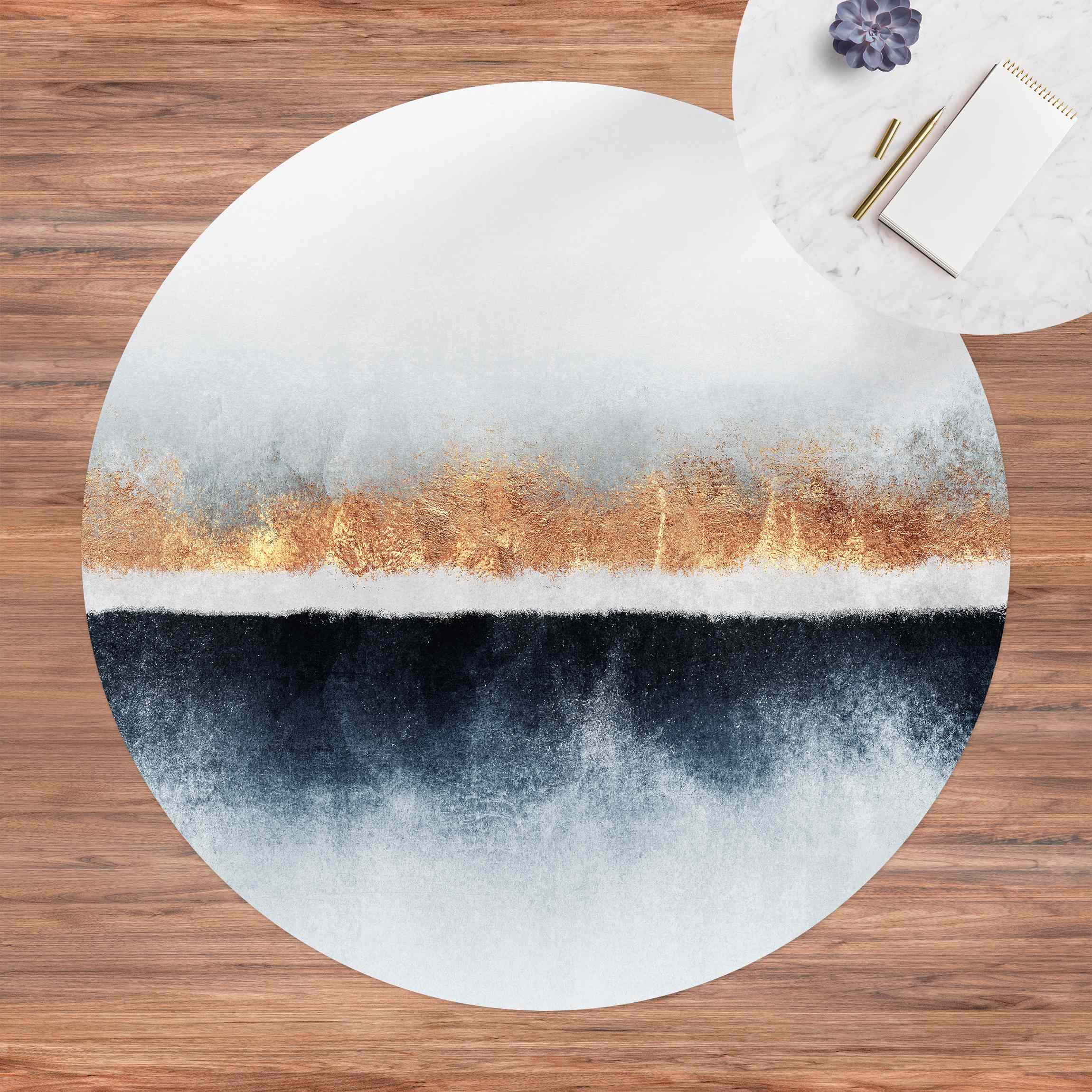 Runder Vinyl-Teppich Goldener Horizont Aquarell