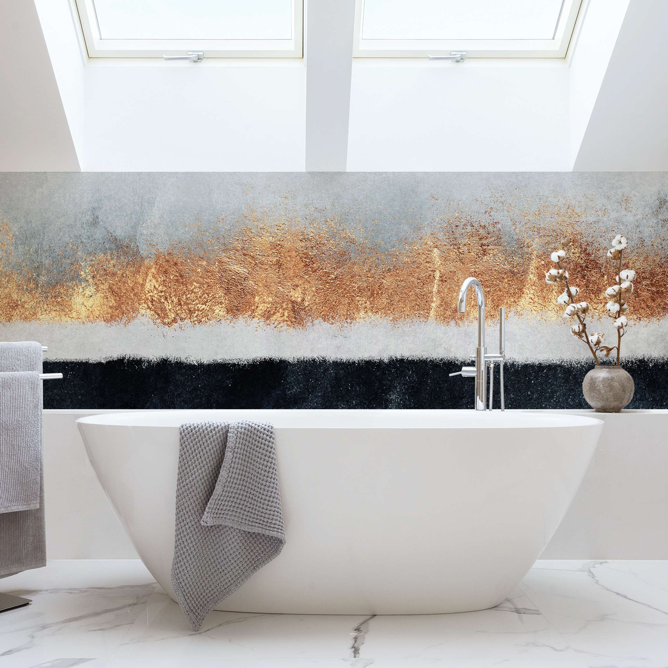 Wandverkleidung Bad Goldener Horizont Aquarell