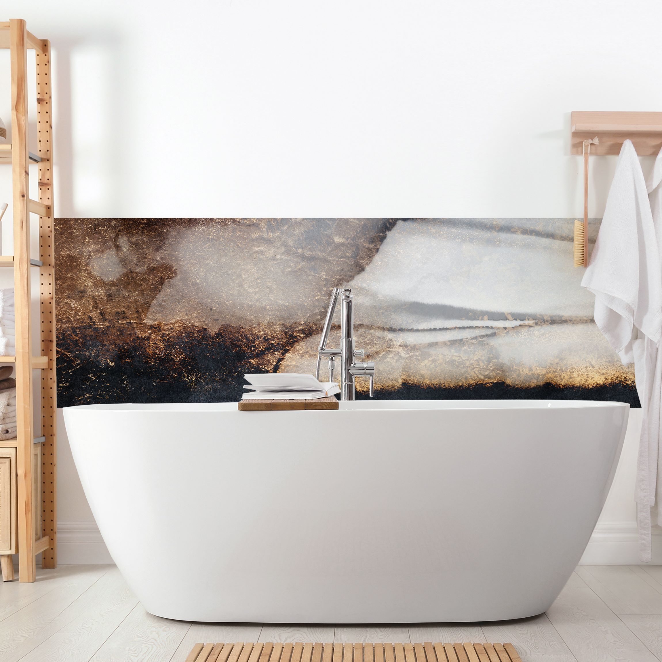 Wandverkleidung Bad Goldener Marmor gemalt