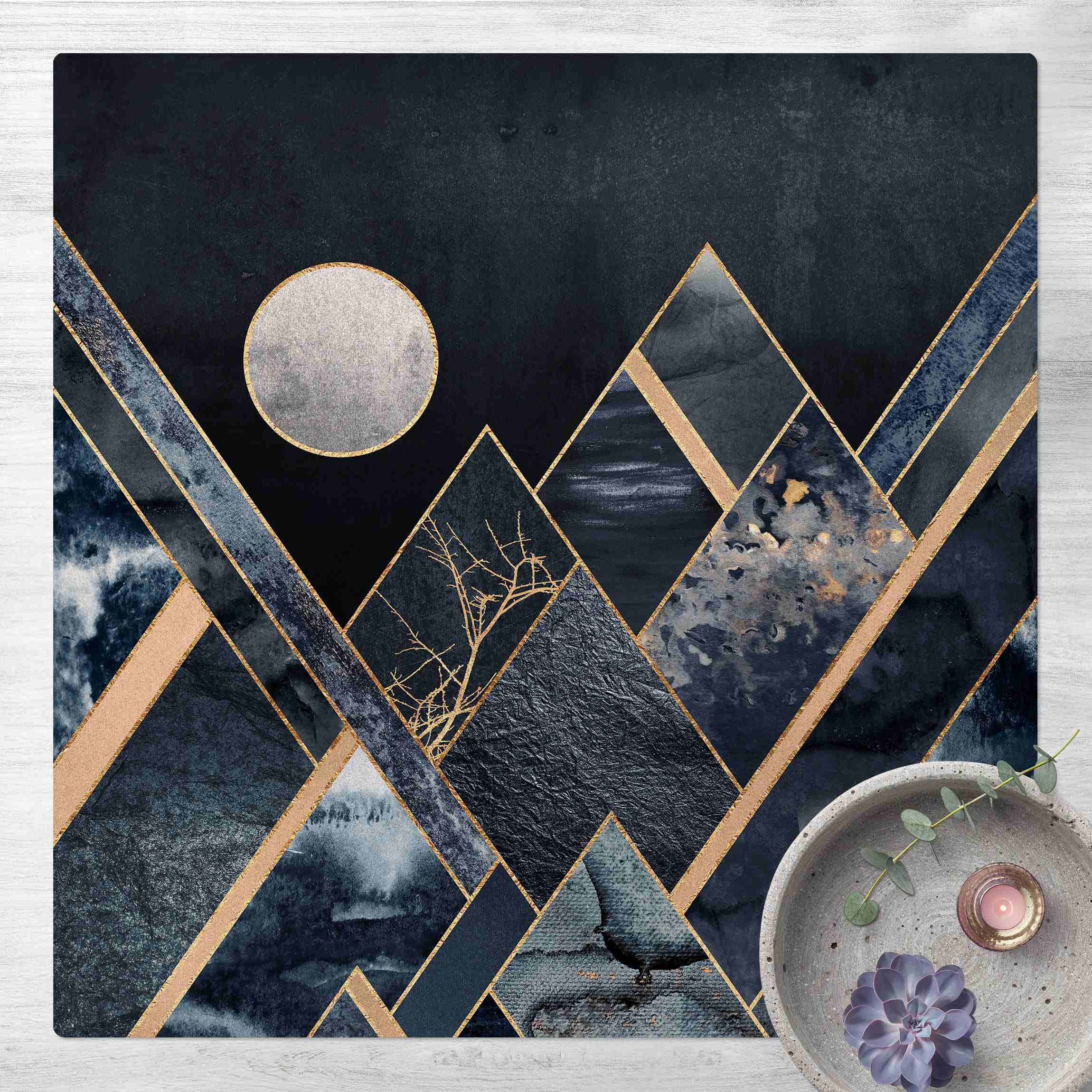 Kork-Teppich Goldener Mond abstrakte schwarze Berge