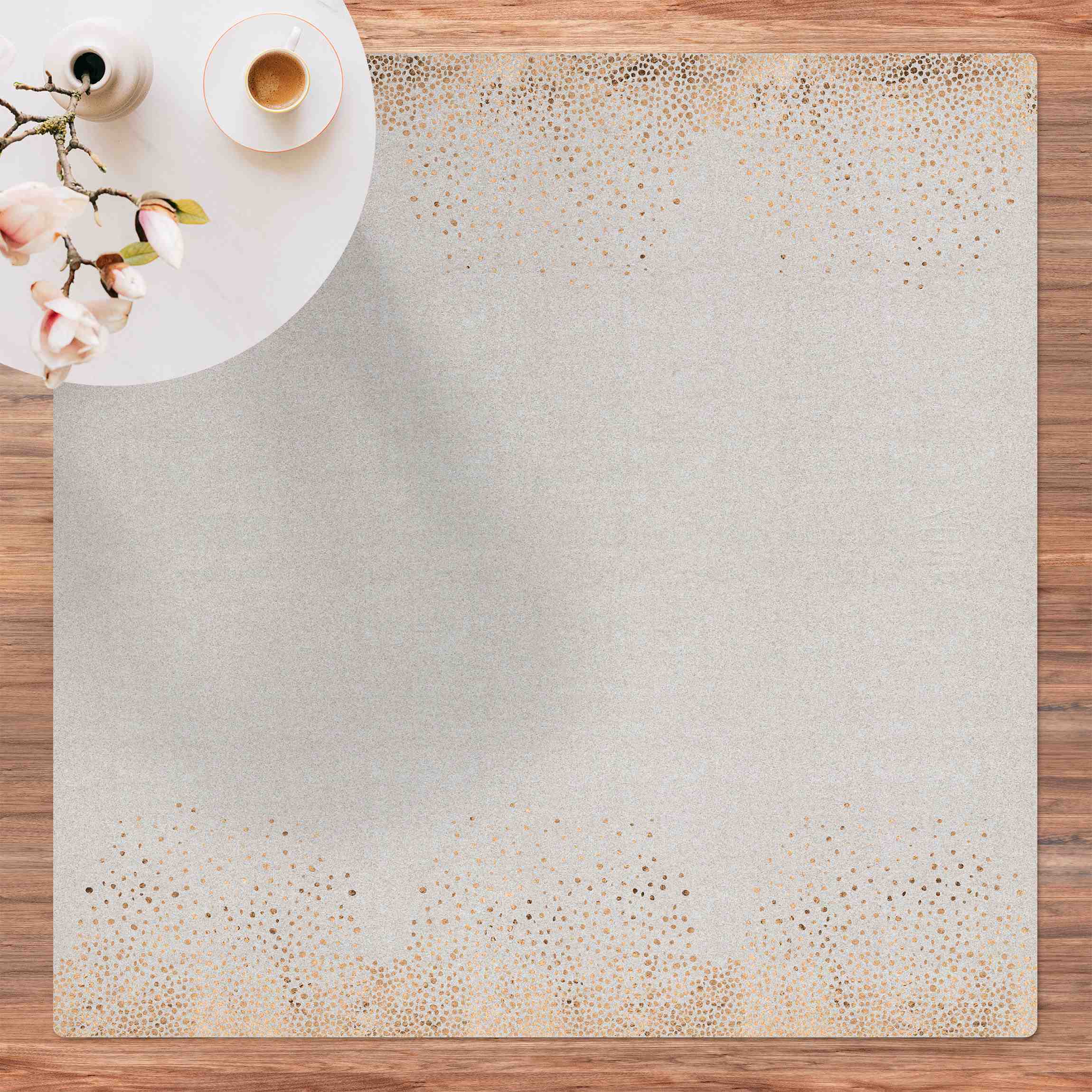 Kork-Teppich Goldener Punktregen auf Hellbeige