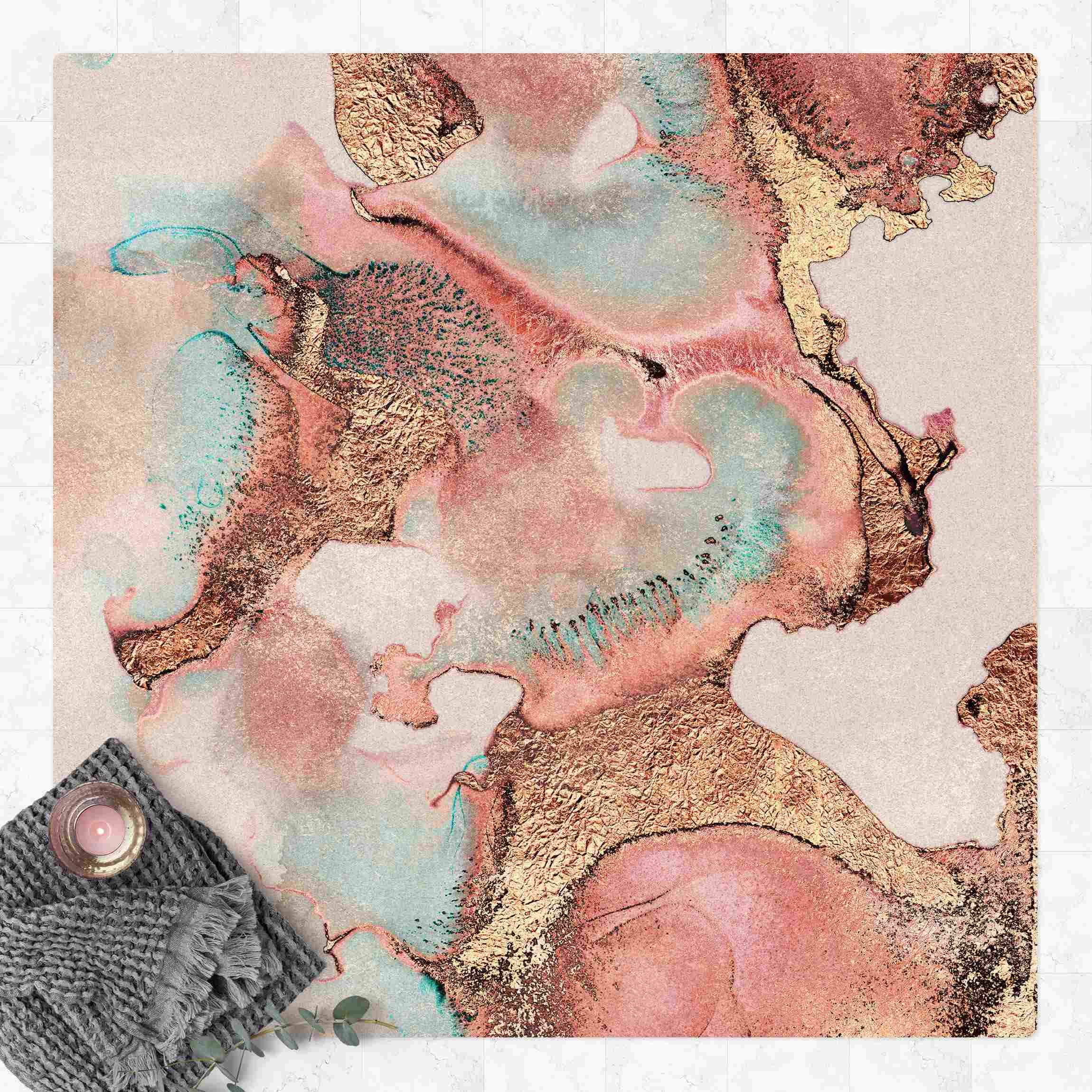 Kork-Teppich Goldenes Aquarell Rosé