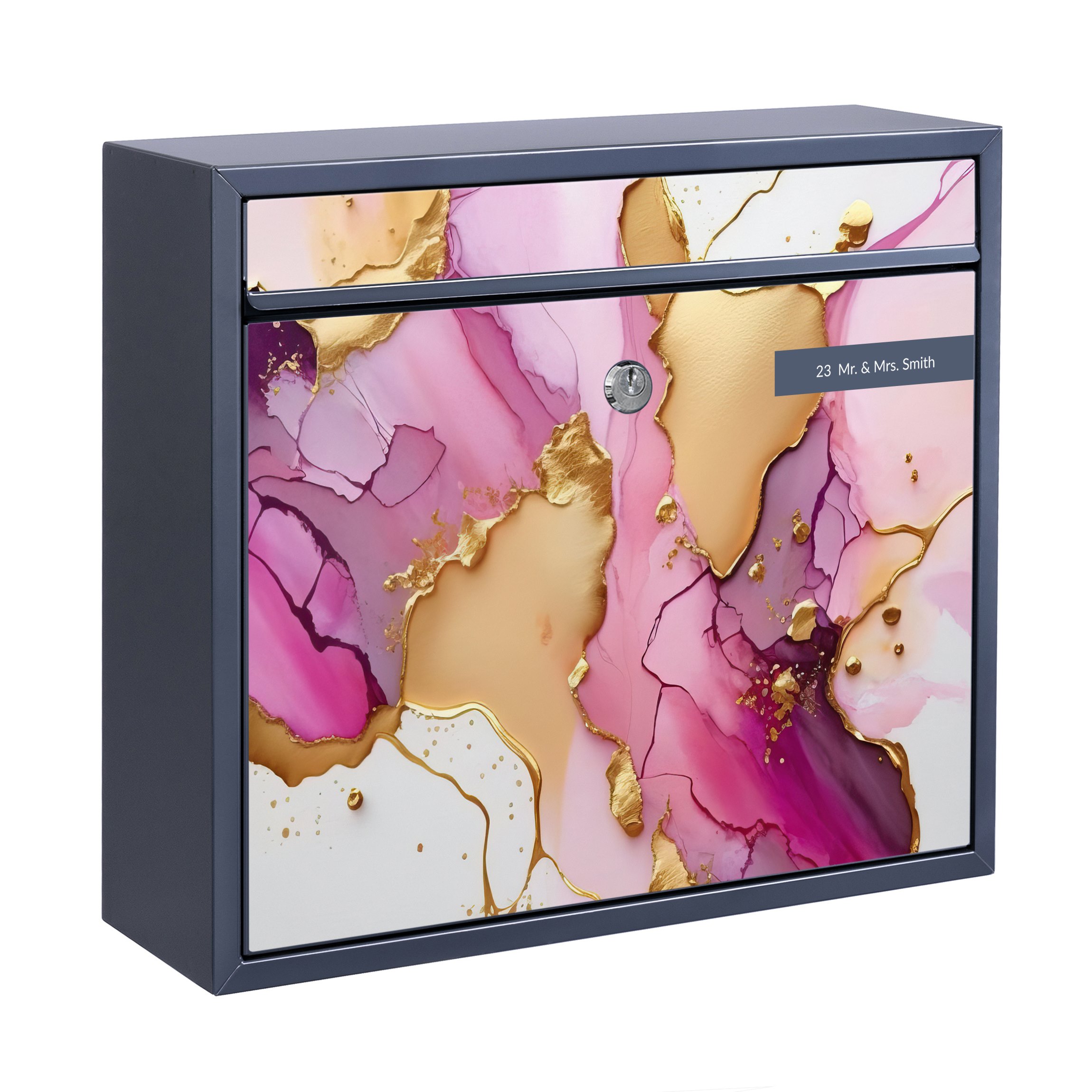 Briefkasten mit eigenem Text Goldenes Farbspiel mit Pink