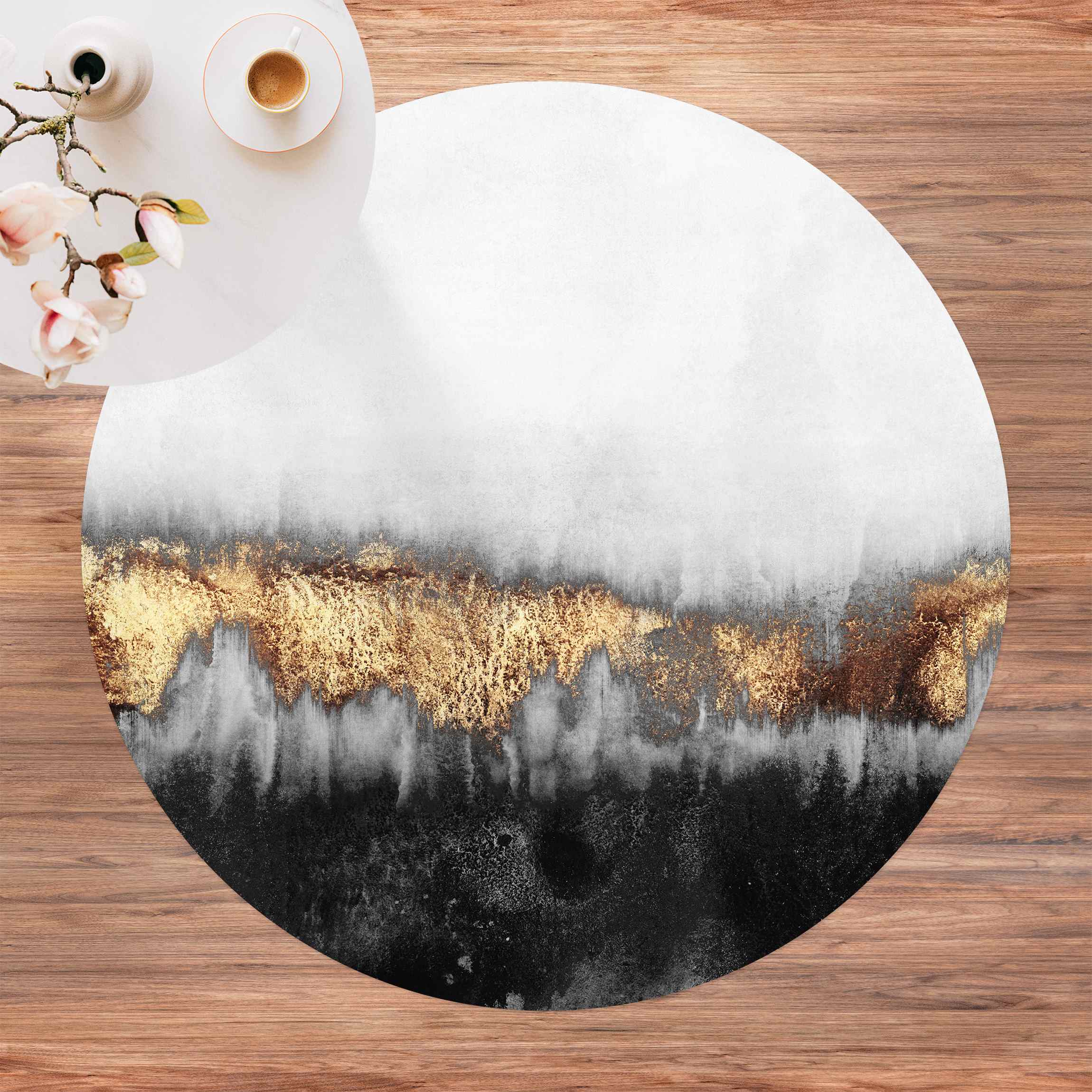 Runder Vinyl-Teppich Goldspuren in Aquarell