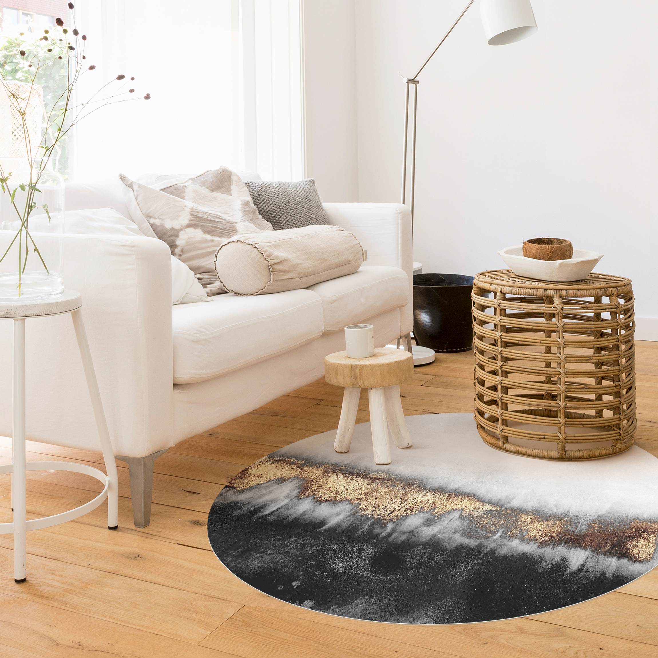 Runder Vinyl-Teppich Goldspuren in Aquarell