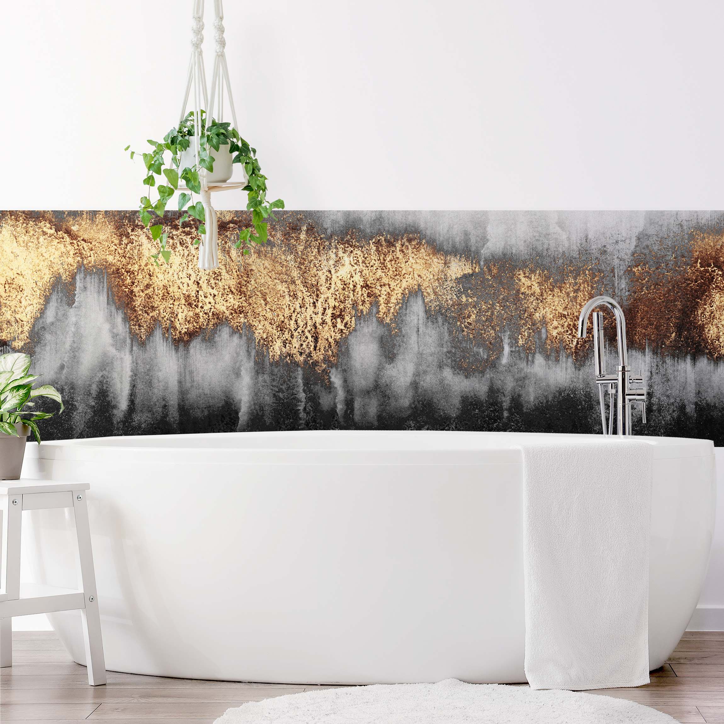 Wandverkleidung Bad Goldspuren in Aquarell