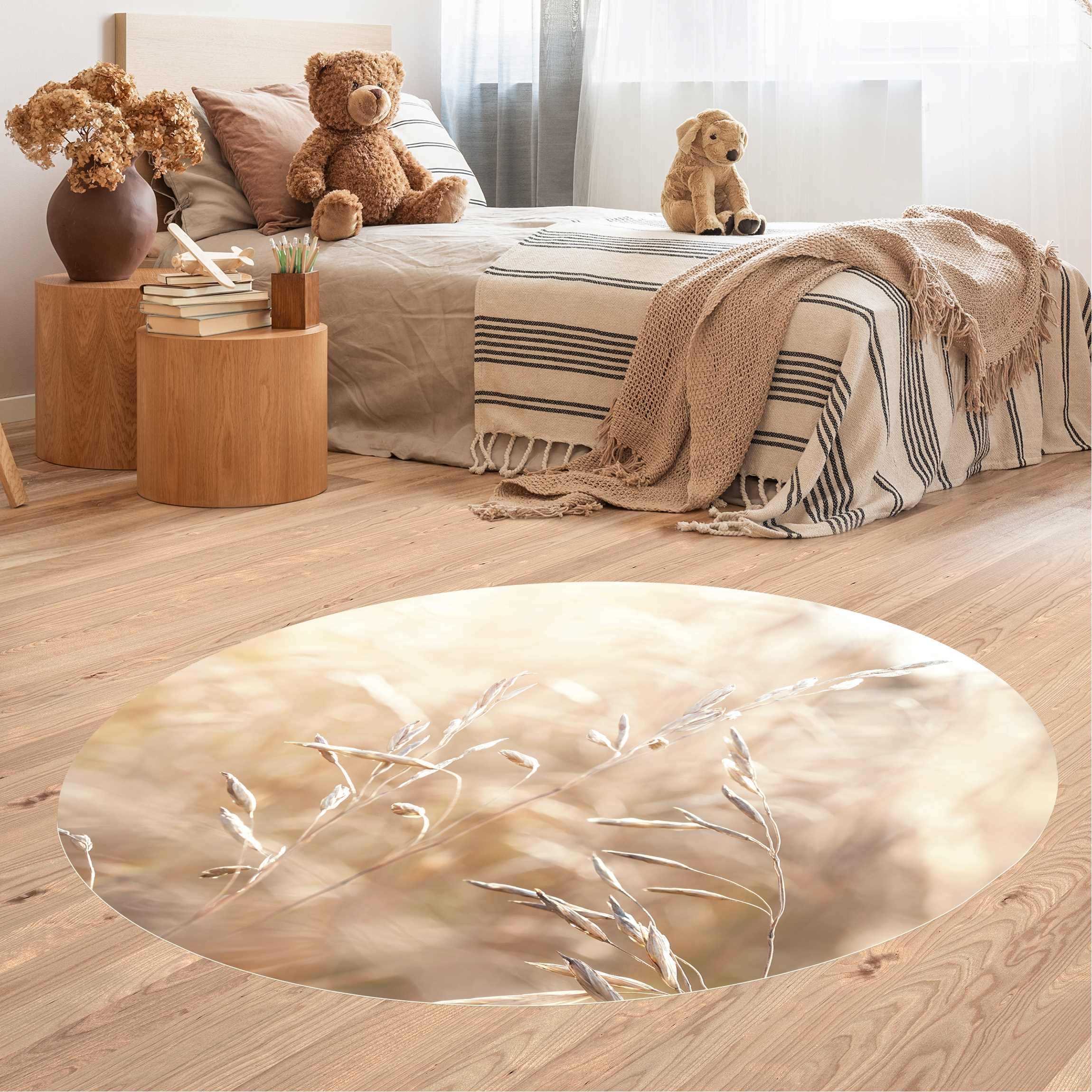 Runder Vinyl-Teppich Gräser im Sonnenschein