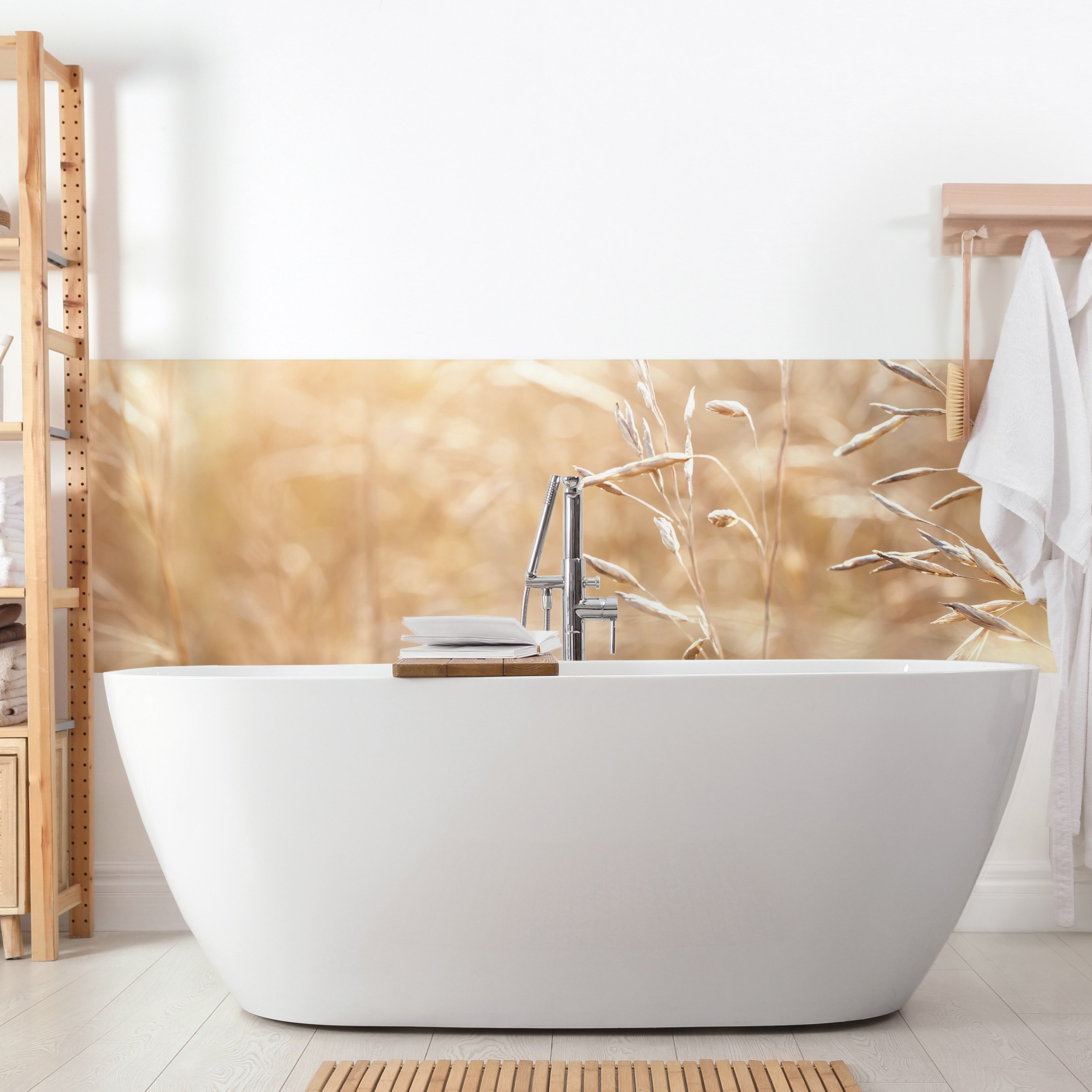 Wandverkleidung Bad Gräser im Sonnenschein