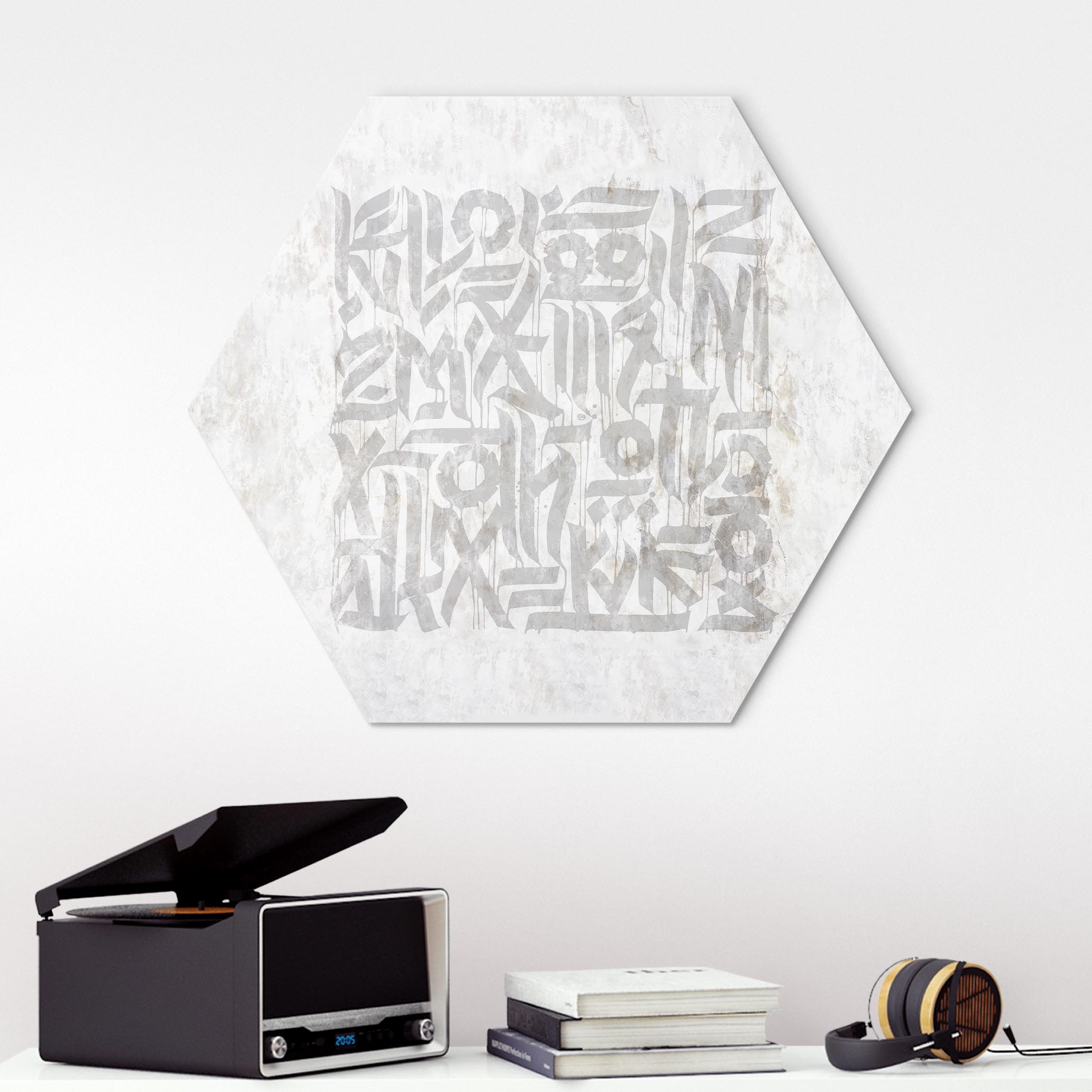 Hexagon-Alu-Dibond Bild Graffiti Art Calligraphy