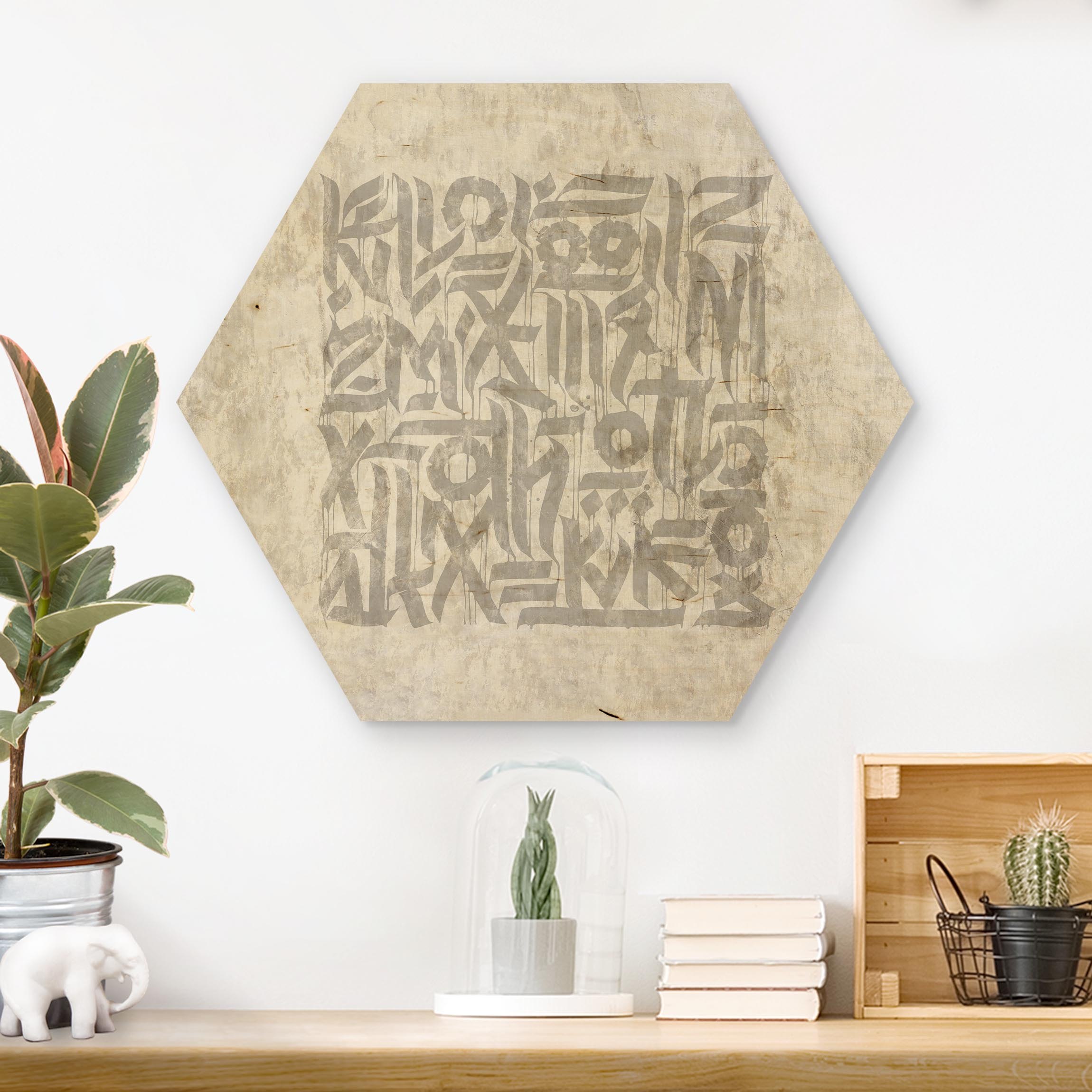 Hexagon-Holzbild Graffiti Art Calligraphy