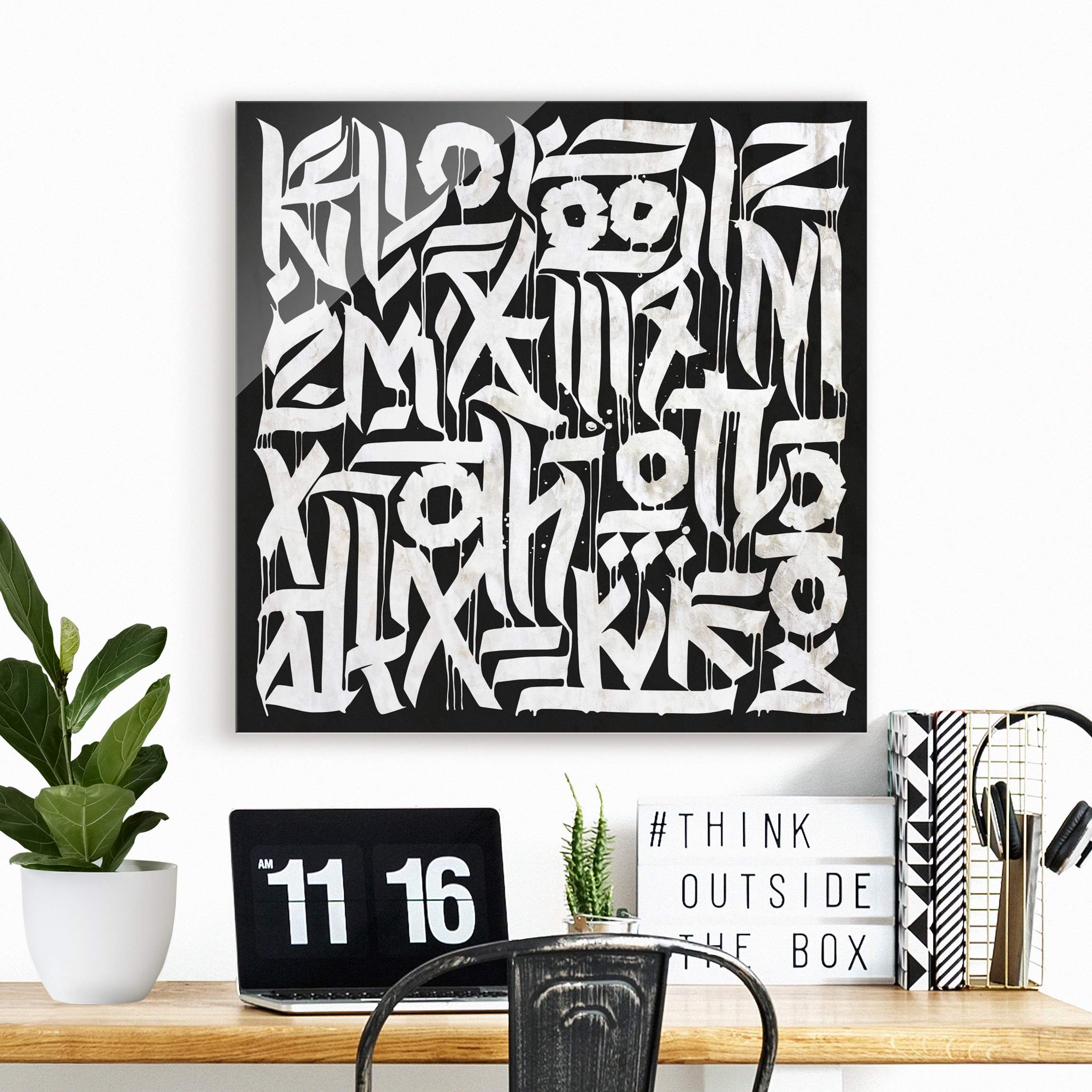 Glasbild Graffiti Art Calligraphy Schwarz
