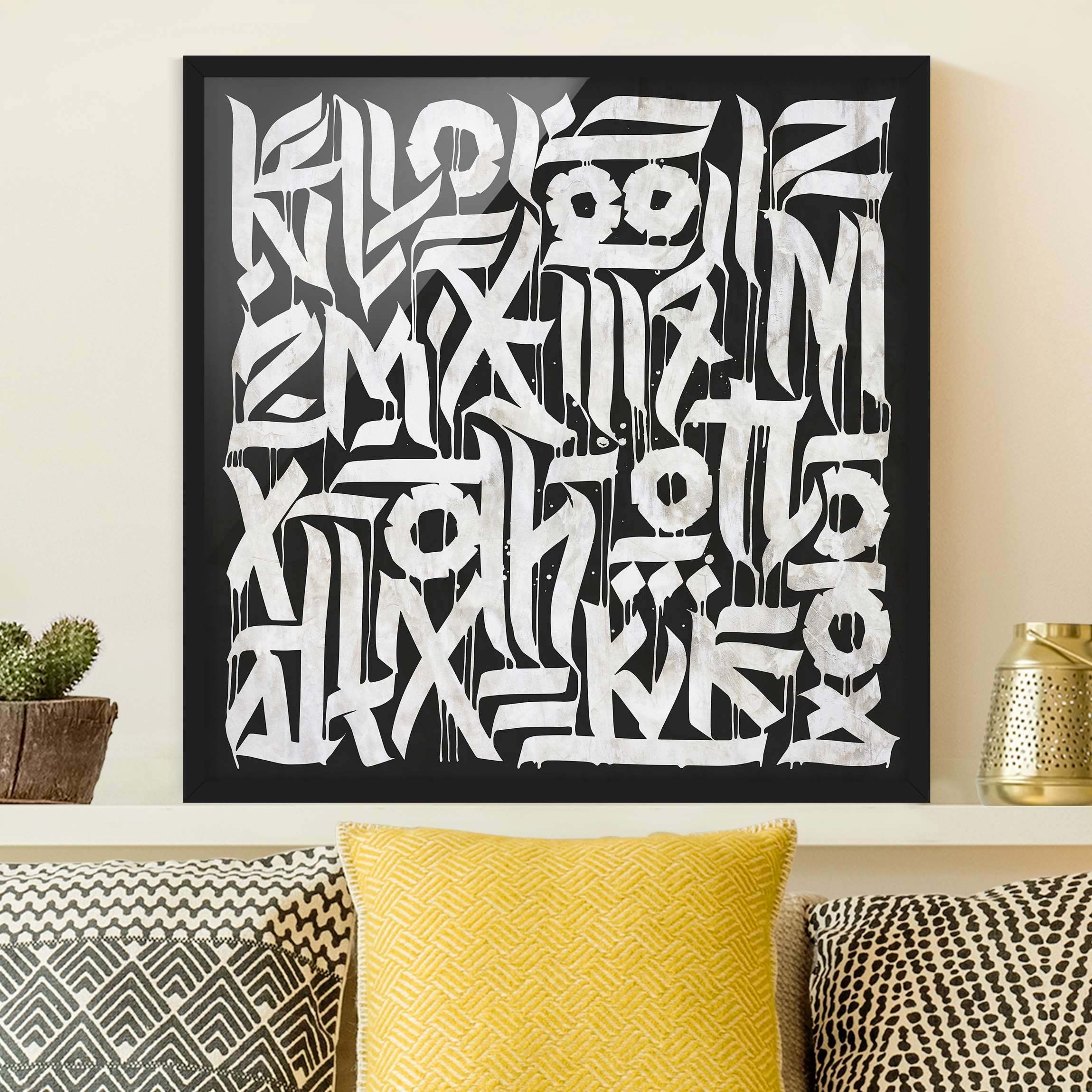Bild mit Rahmen Graffiti Art Calligraphy Schwarz