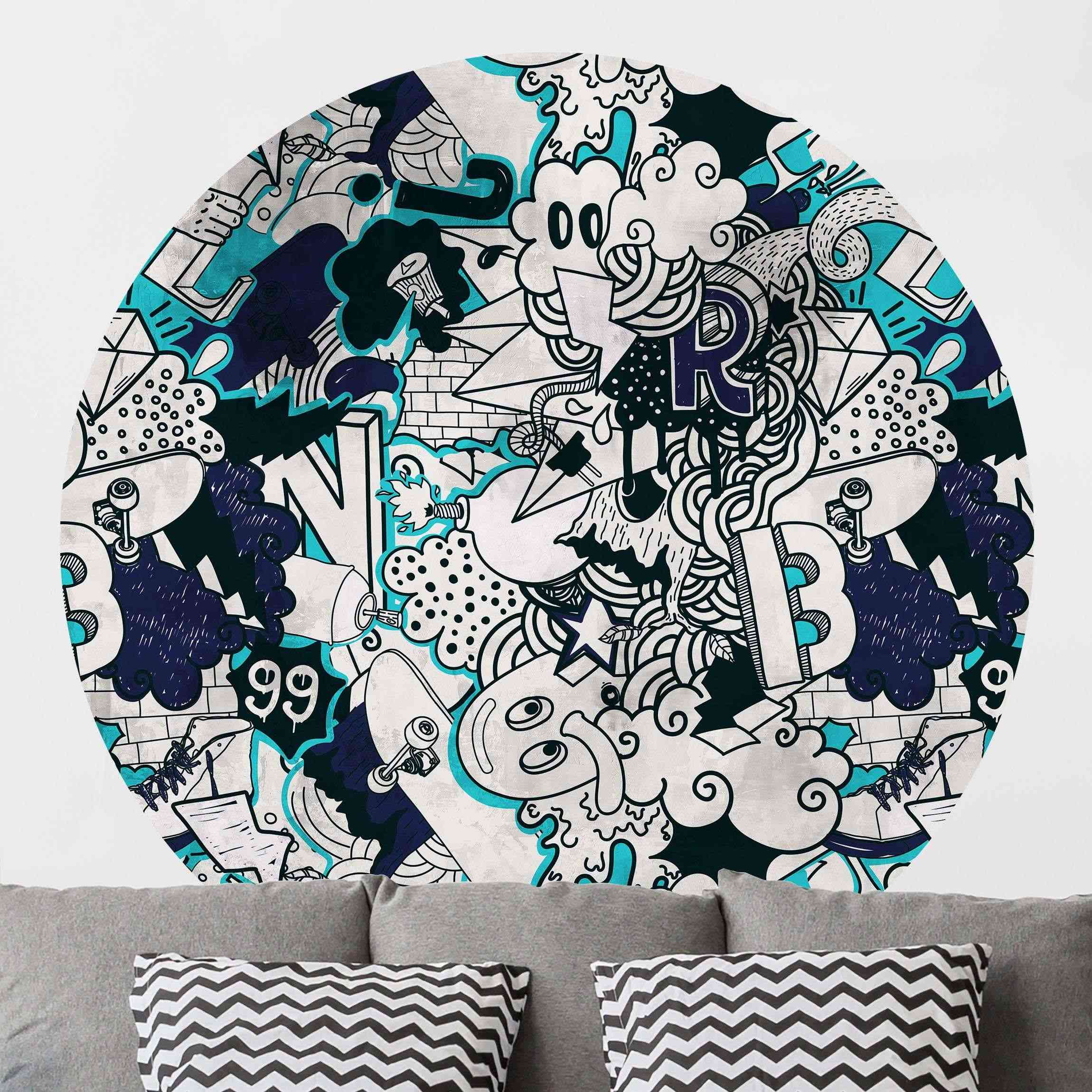 Runde Fototapete Graffiti Art Skater Doodle