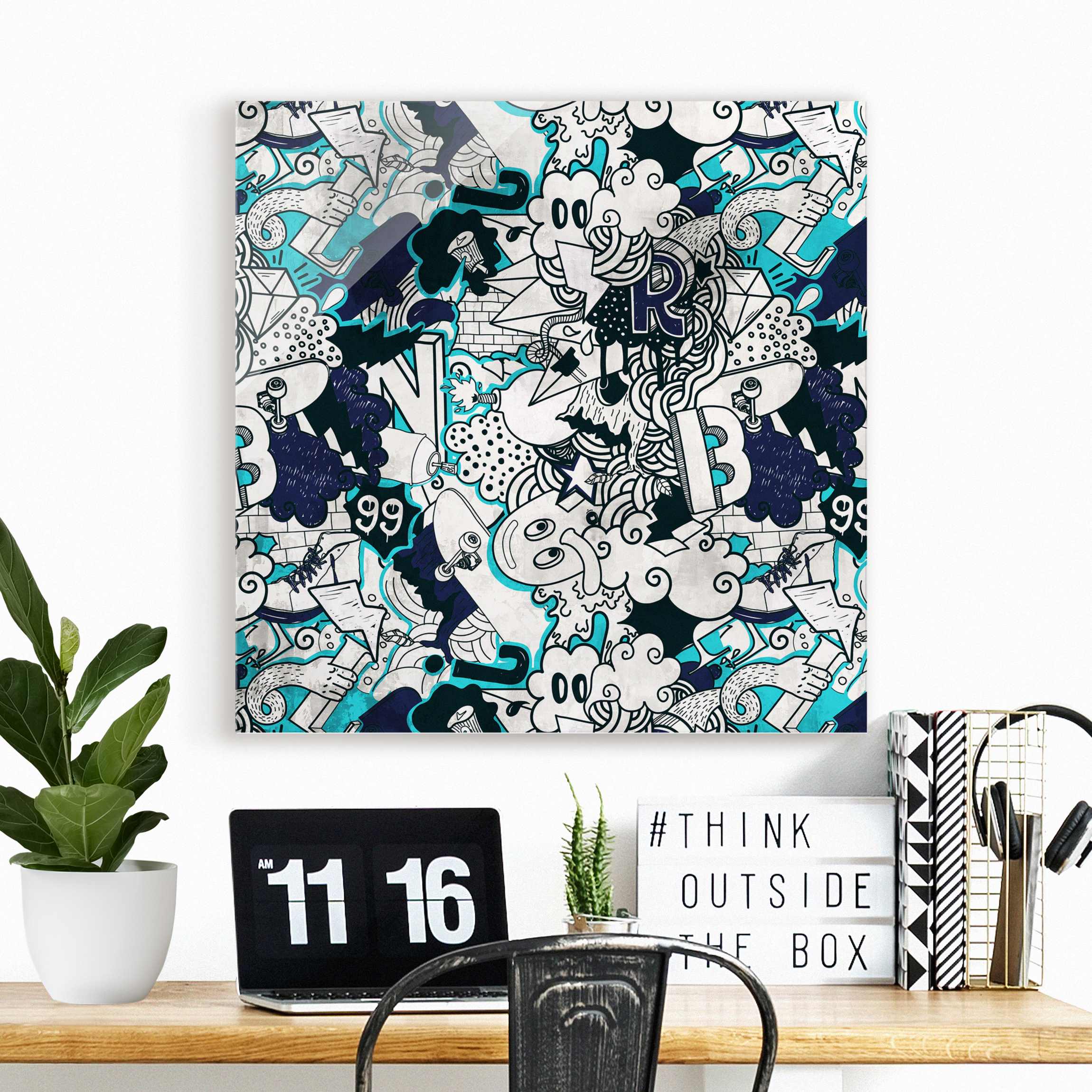 Glasbild Graffiti Art Skater Doodle