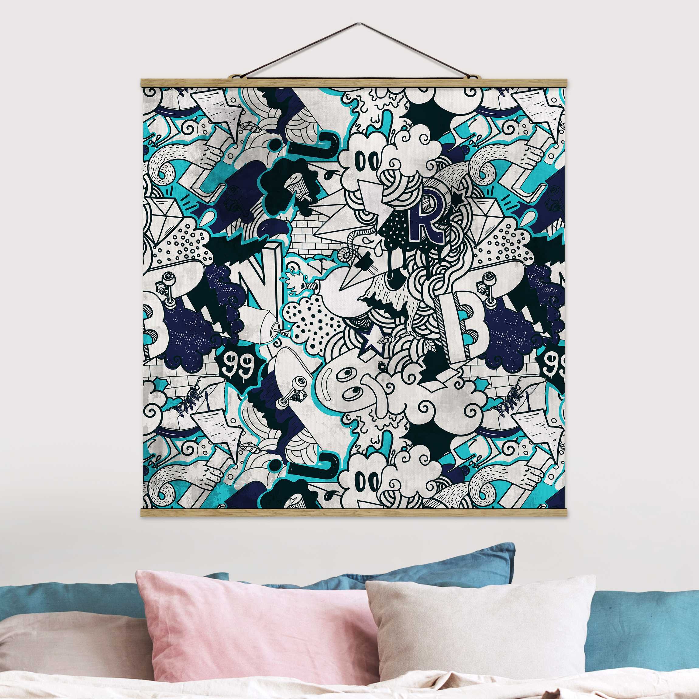 Stoffbild mit Posterleisten Graffiti Art Skater Doodle