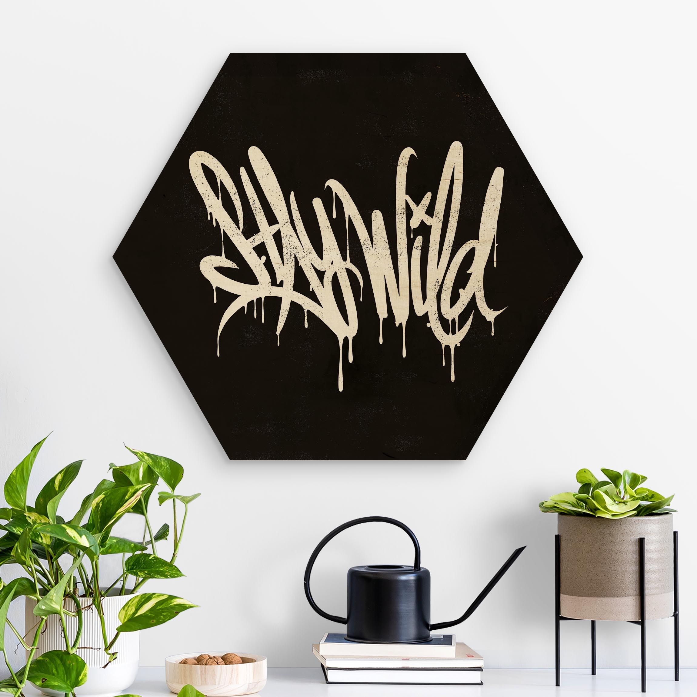Hexagon-Holzbild Graffiti Art Stay Wild
