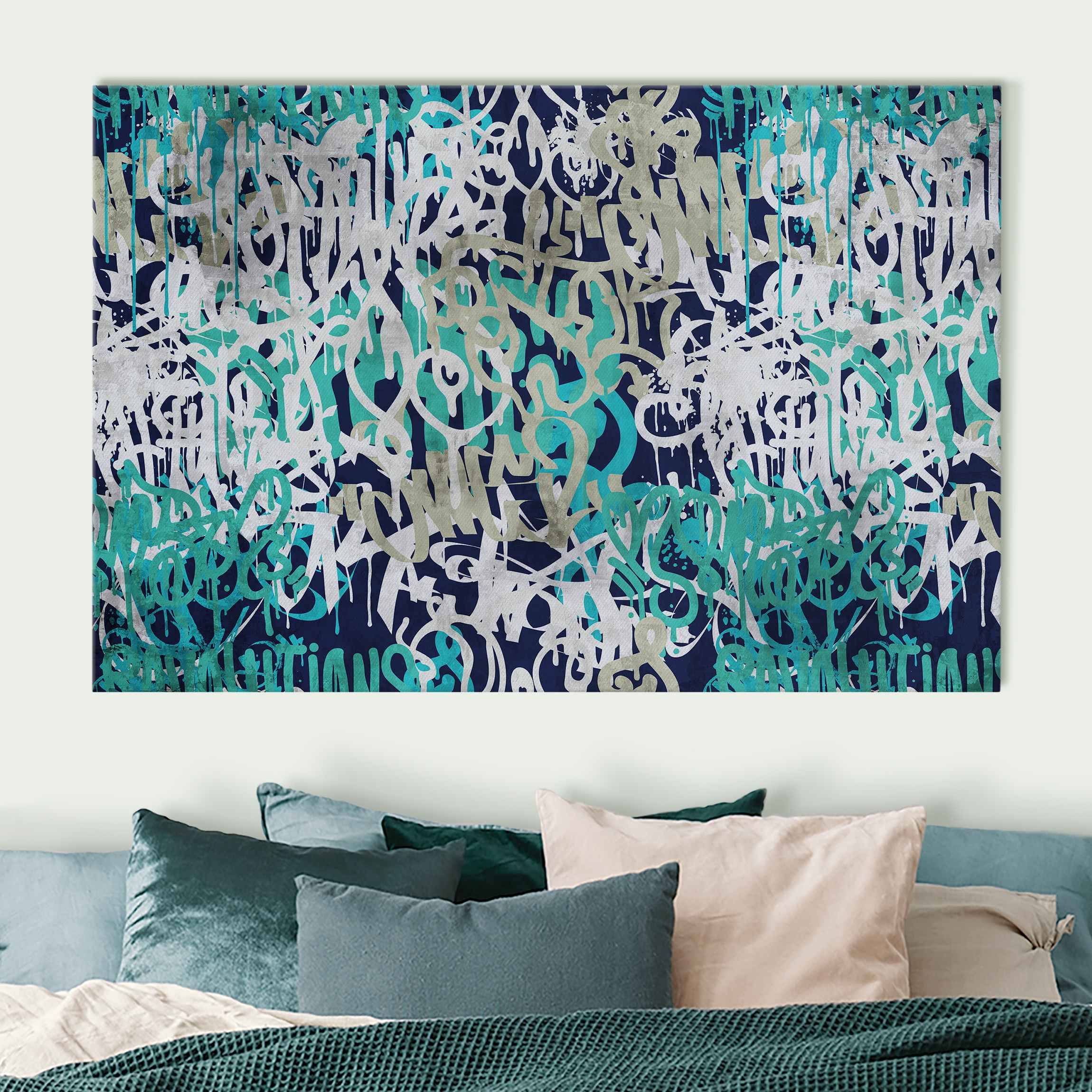 Akustikbild Graffiti Art Tagged Wall Türkis