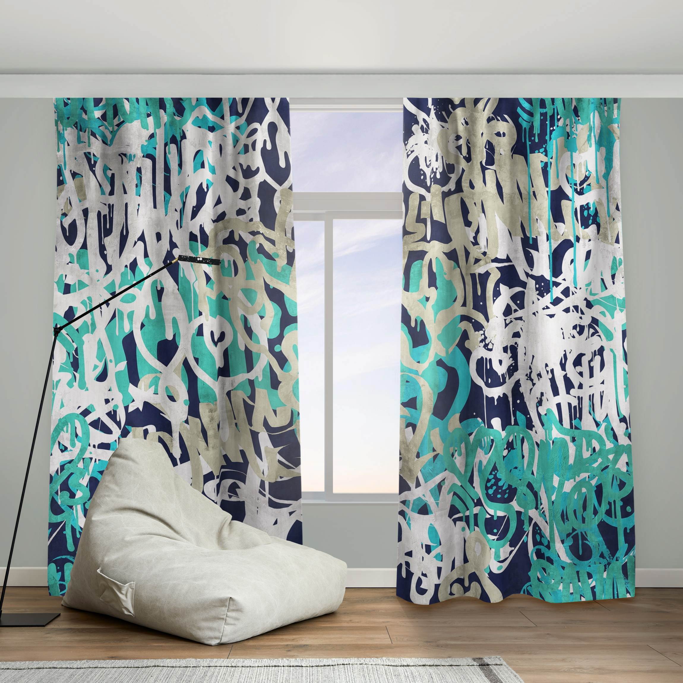 Vorhang Graffiti Art Tagged Wall Türkis