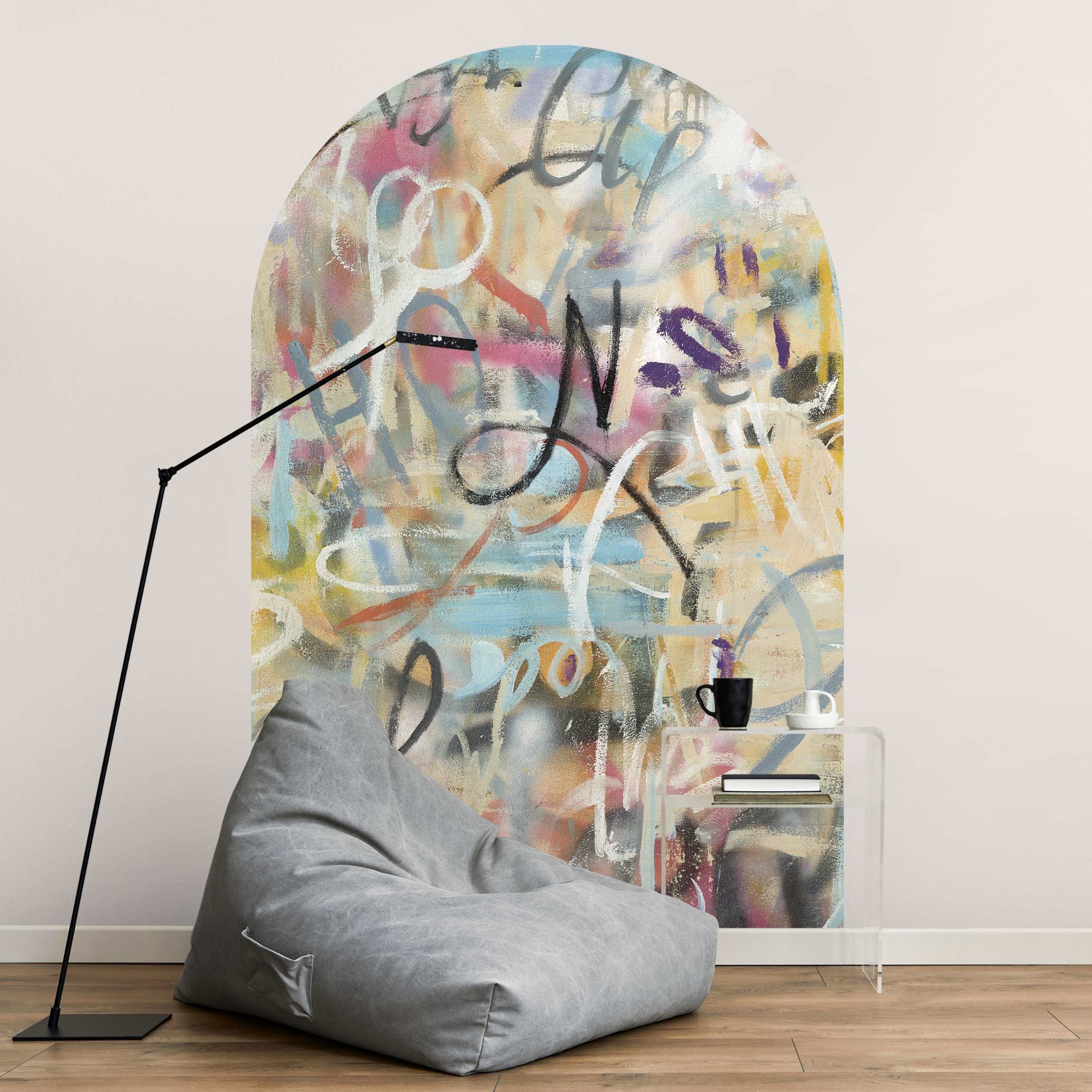 Rundbogen Tapete Graffiti Freedom in Pastell